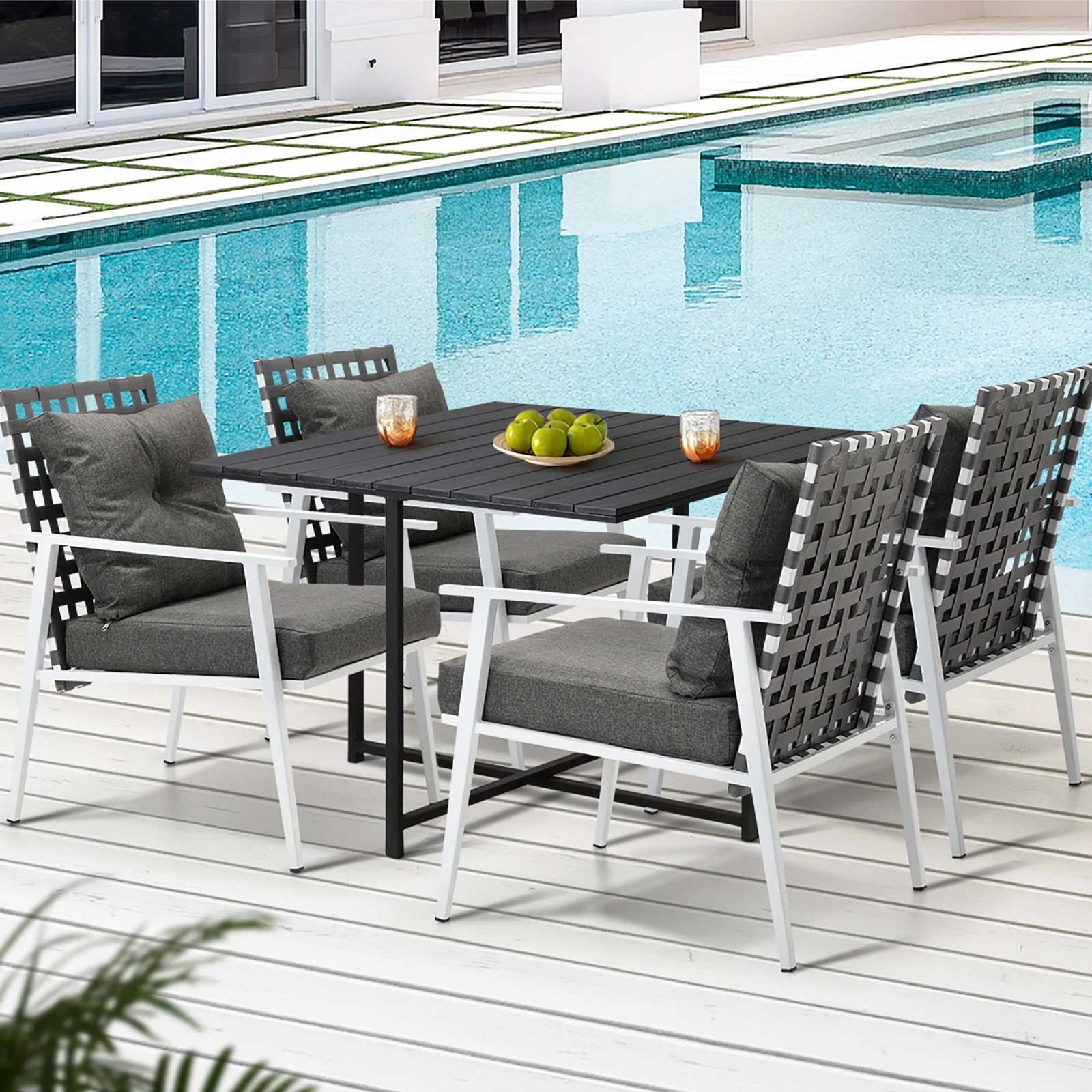 4 Livsip Outdoor Dining Set Patio Furniture Table Rattan White Chairs 5PC - Multi, 4 of 9