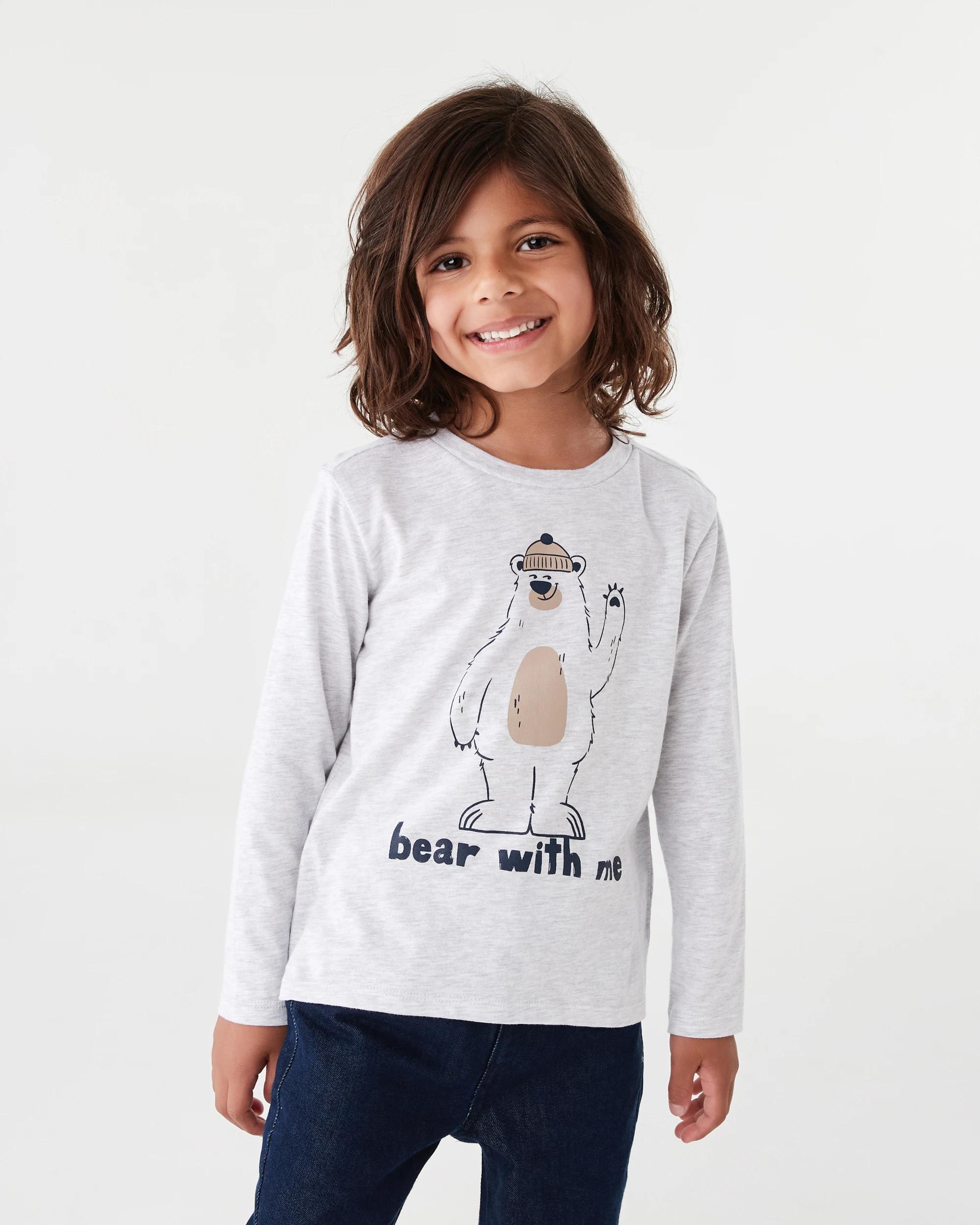 1 Long Sleeve Print T-shirt Gry Animal, 1 of 6