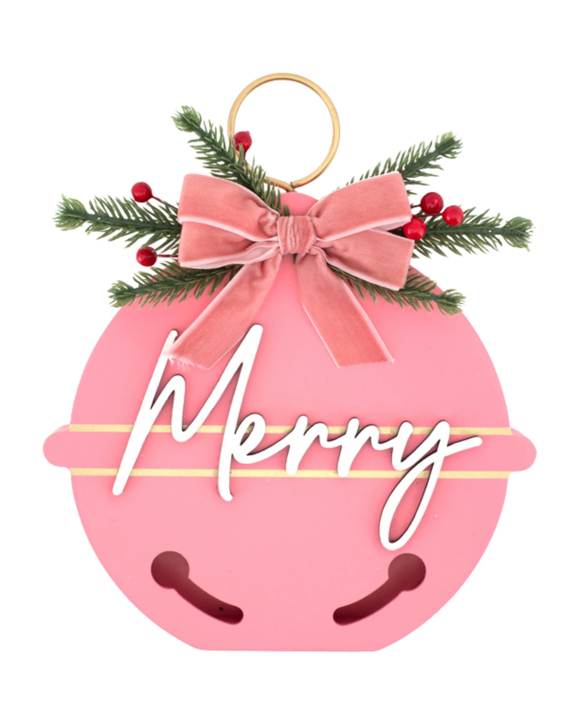 1 Oceana Wooden Pink Merry Christmas Bauble Sign - Pink, 1 of 2