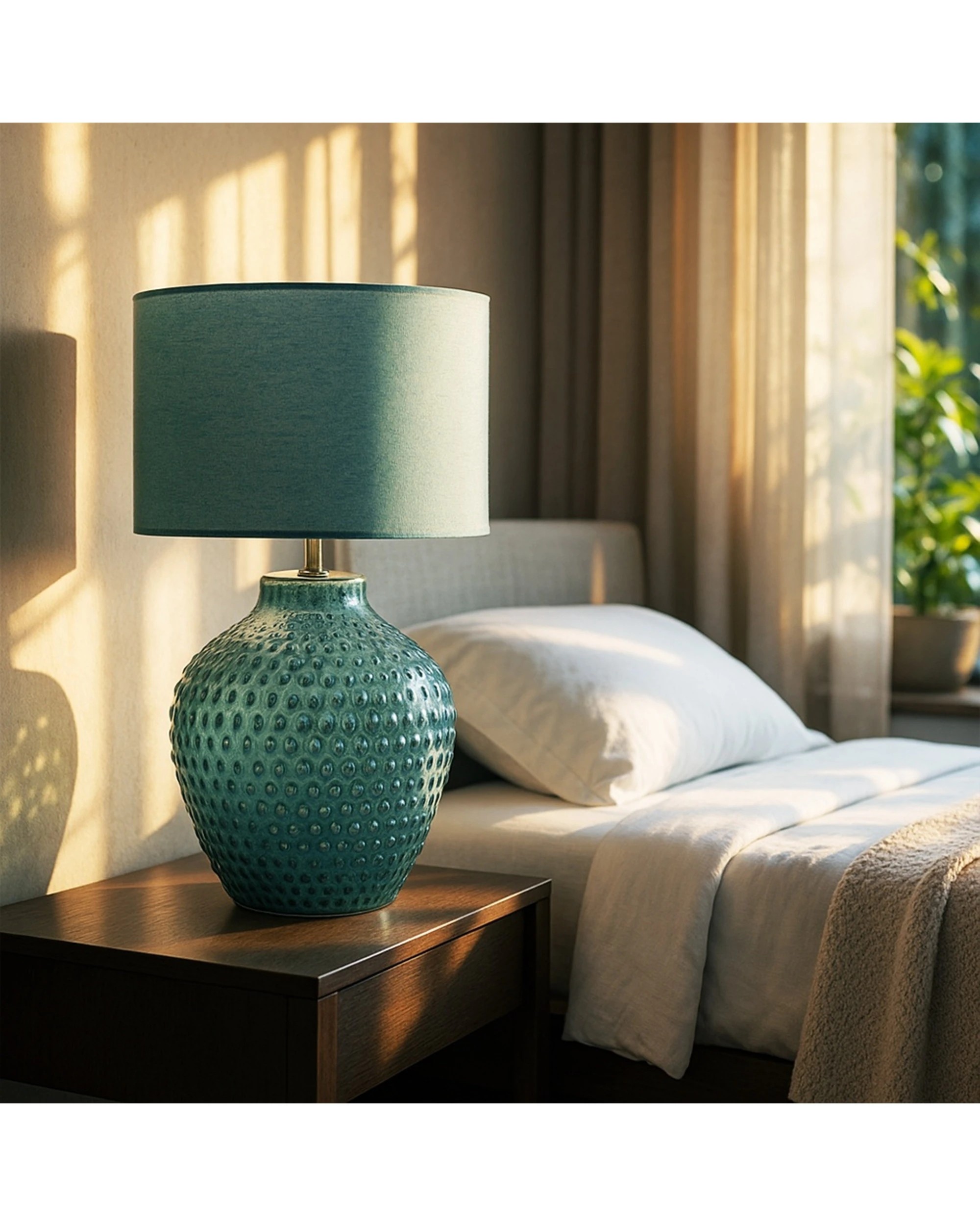 3 Urban Style Cassie Table Lamp Textured Glass Base Shade Inline Switch - Green, 3 of 4