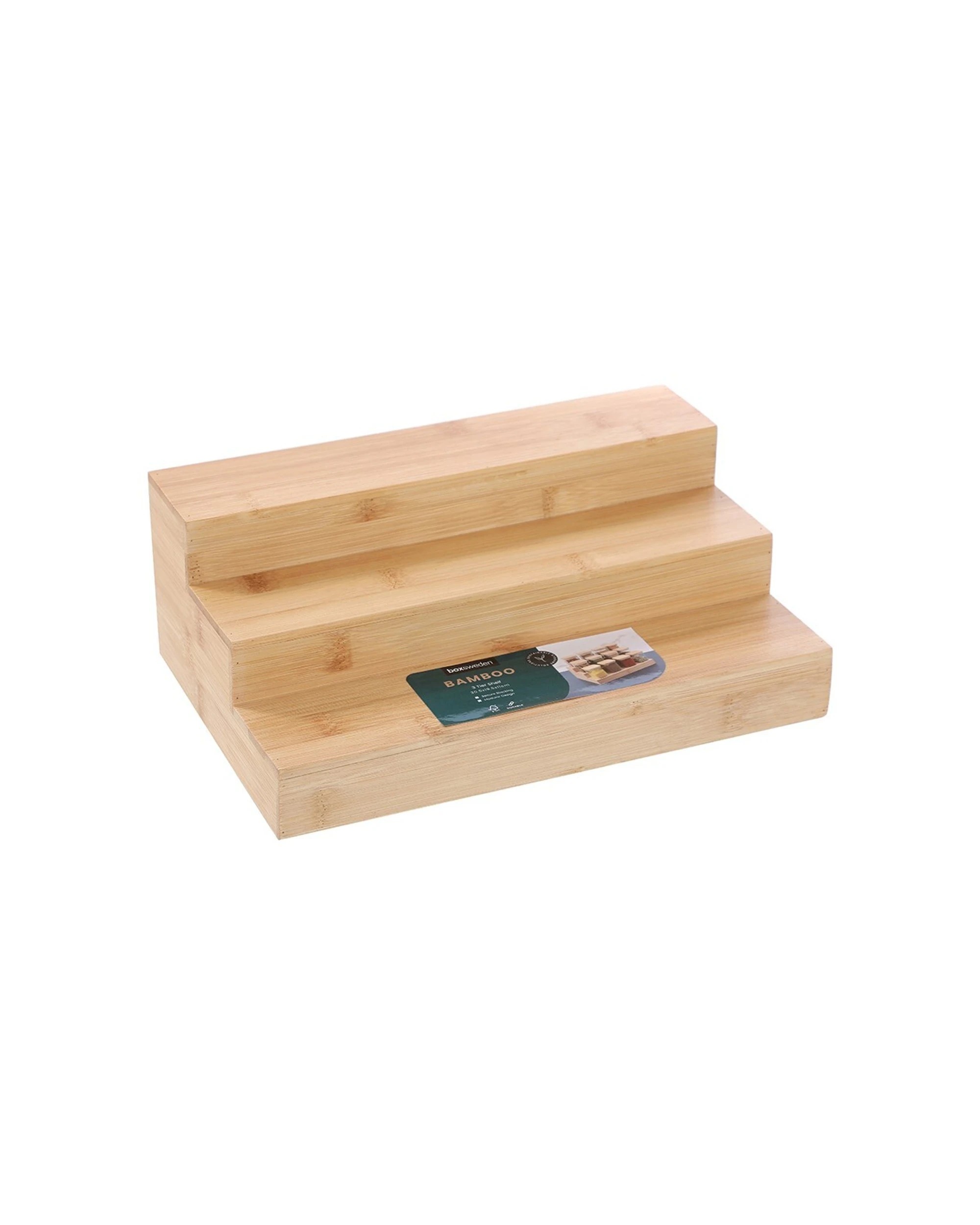 1 Boxsweden Bamboo 3 Tier Shelf Rack Spice Organiser Durable 30.5cm - Natural, 1 of 2