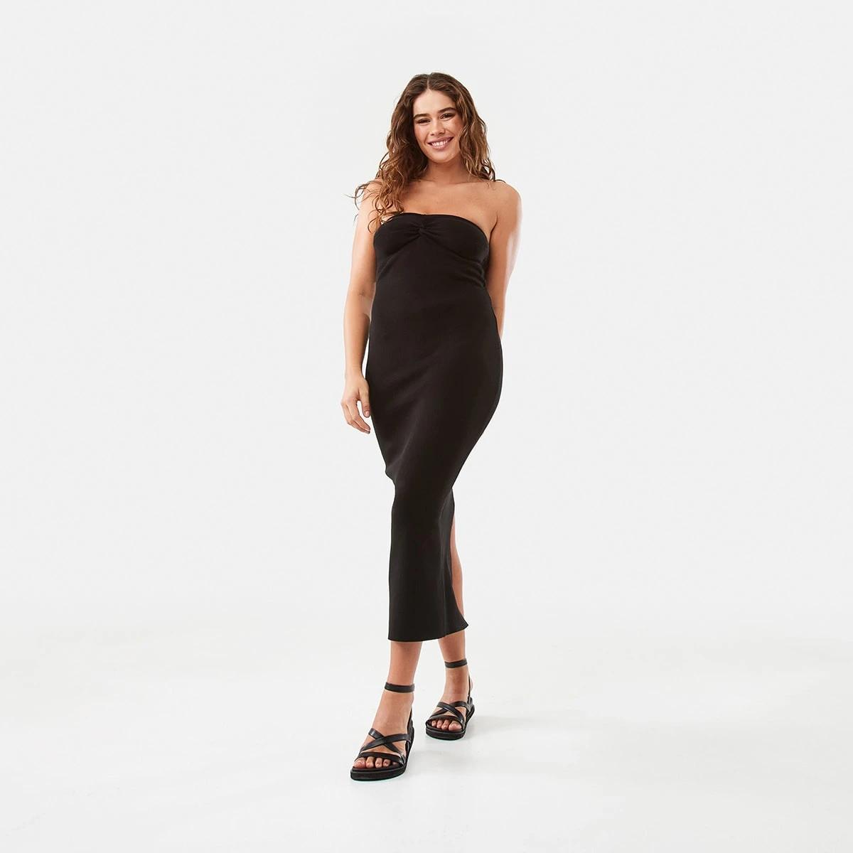1 Sleeveless Bandeau True Knit Midi Dress Black, 1 of 9