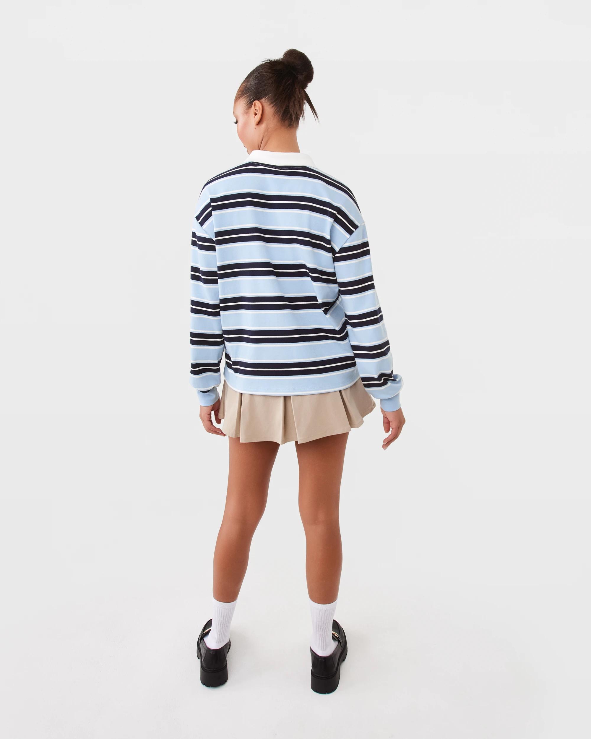 4 Long Sleeve Print Polo Shirt Blu Stripe, 4 of 8