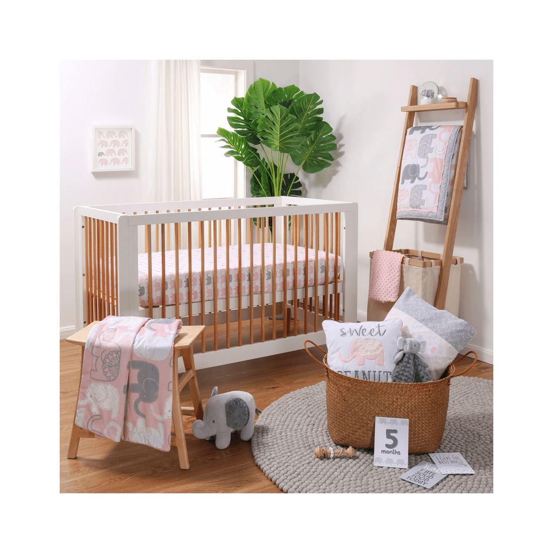4 The Peanutshell 5pc Cot Bedding Set Sweet Peanut Grey Elephant Baby Nursery Decor
 - Pink, 4 of 4