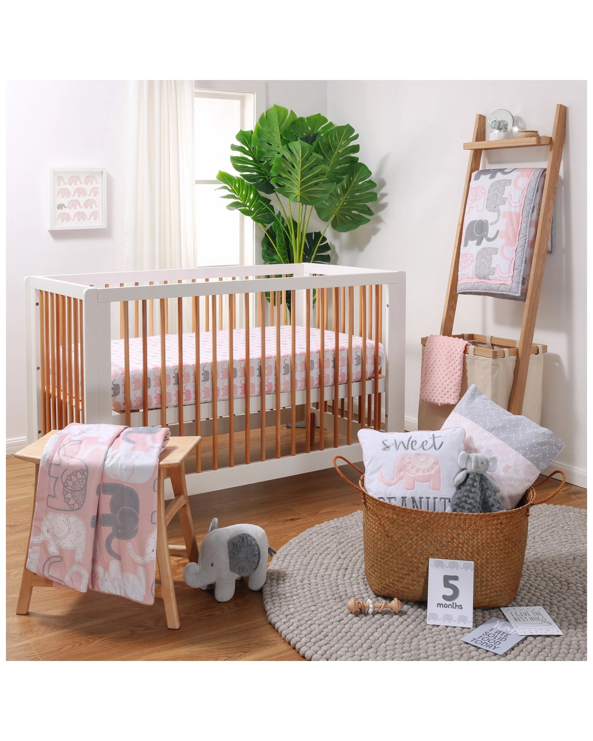 4 The Peanutshell 5pc Cot Bedding Set Sweet Peanut Grey Elephant Baby Nursery Decor
 - Pink, 4 of 4