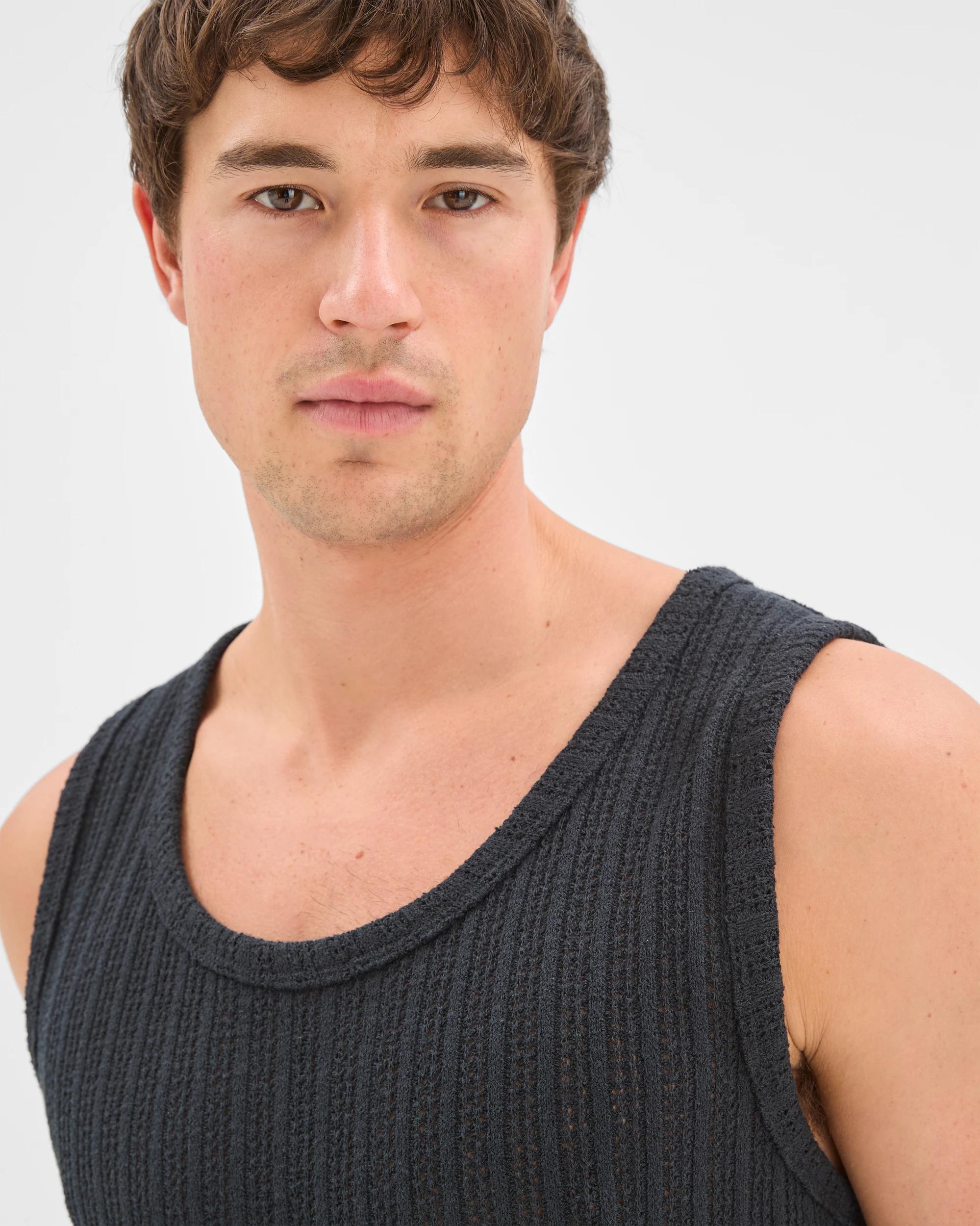 4 Commons Australian Cotton Blend Textured Tank Top BLACK, 4 of 6