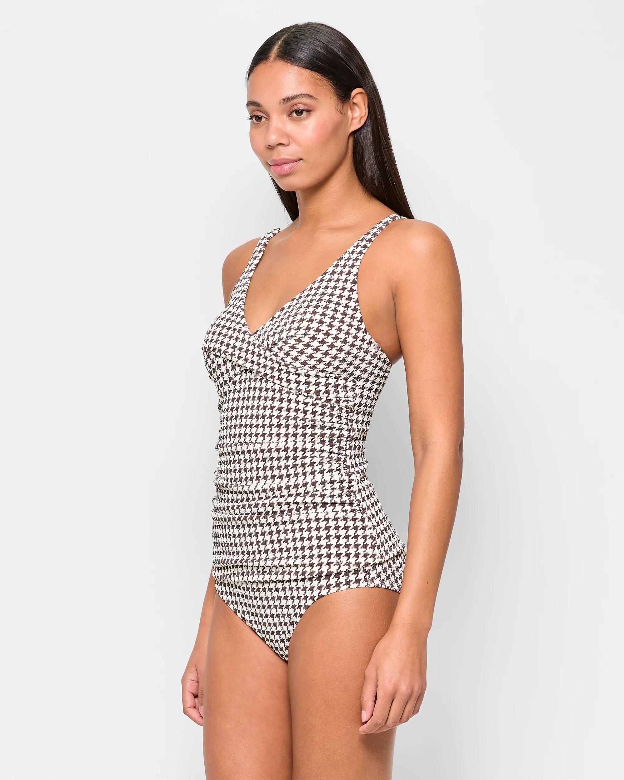 3 Target Plunge Ruched Crinkle Tankini Top - Shape Your Body HOT CHOCOLATE/CREAM, 3 of 5