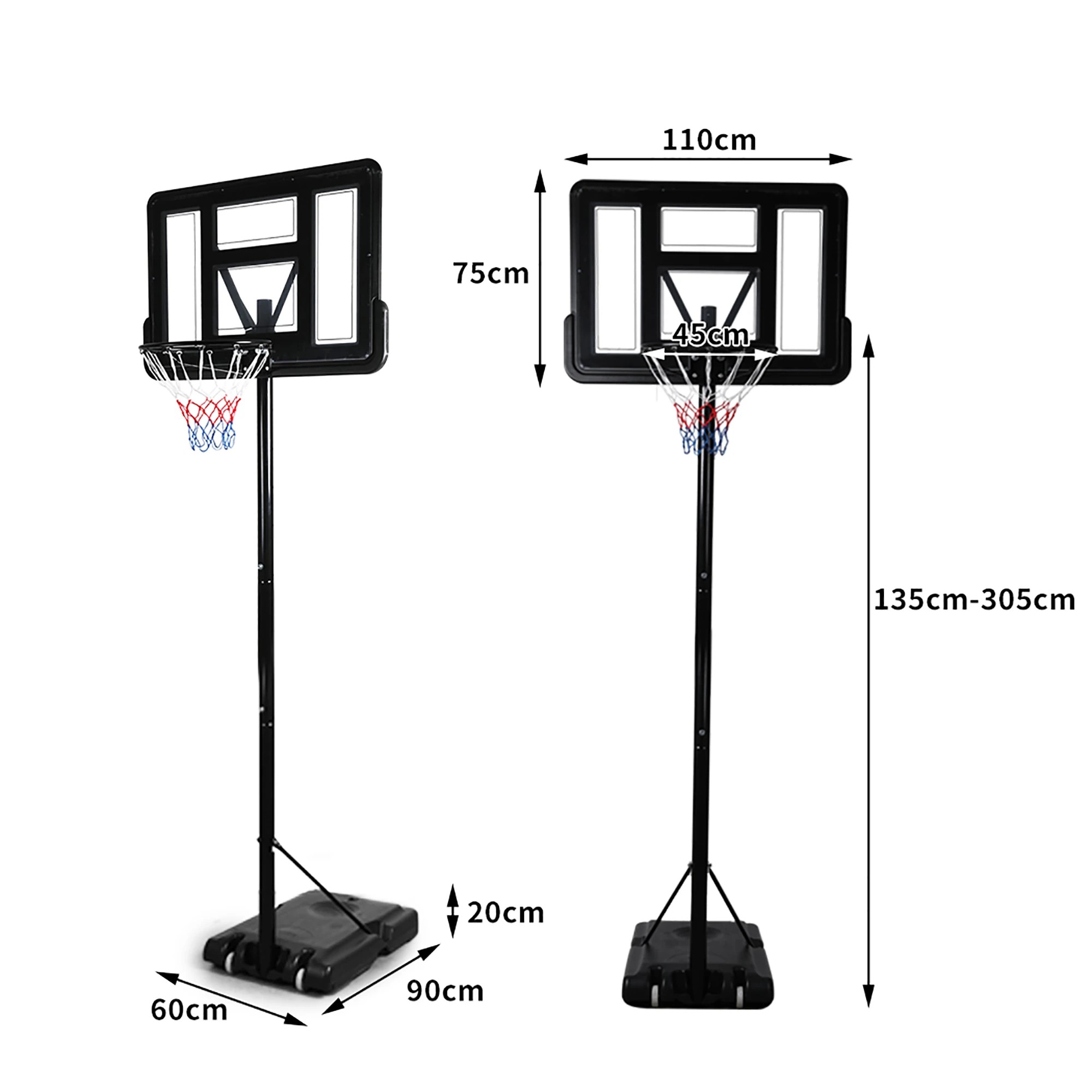3 Centra Basketball Hoop Stand Portable 1.3-3.05m Height Adjustable Net Ring Adult, 3 of 6