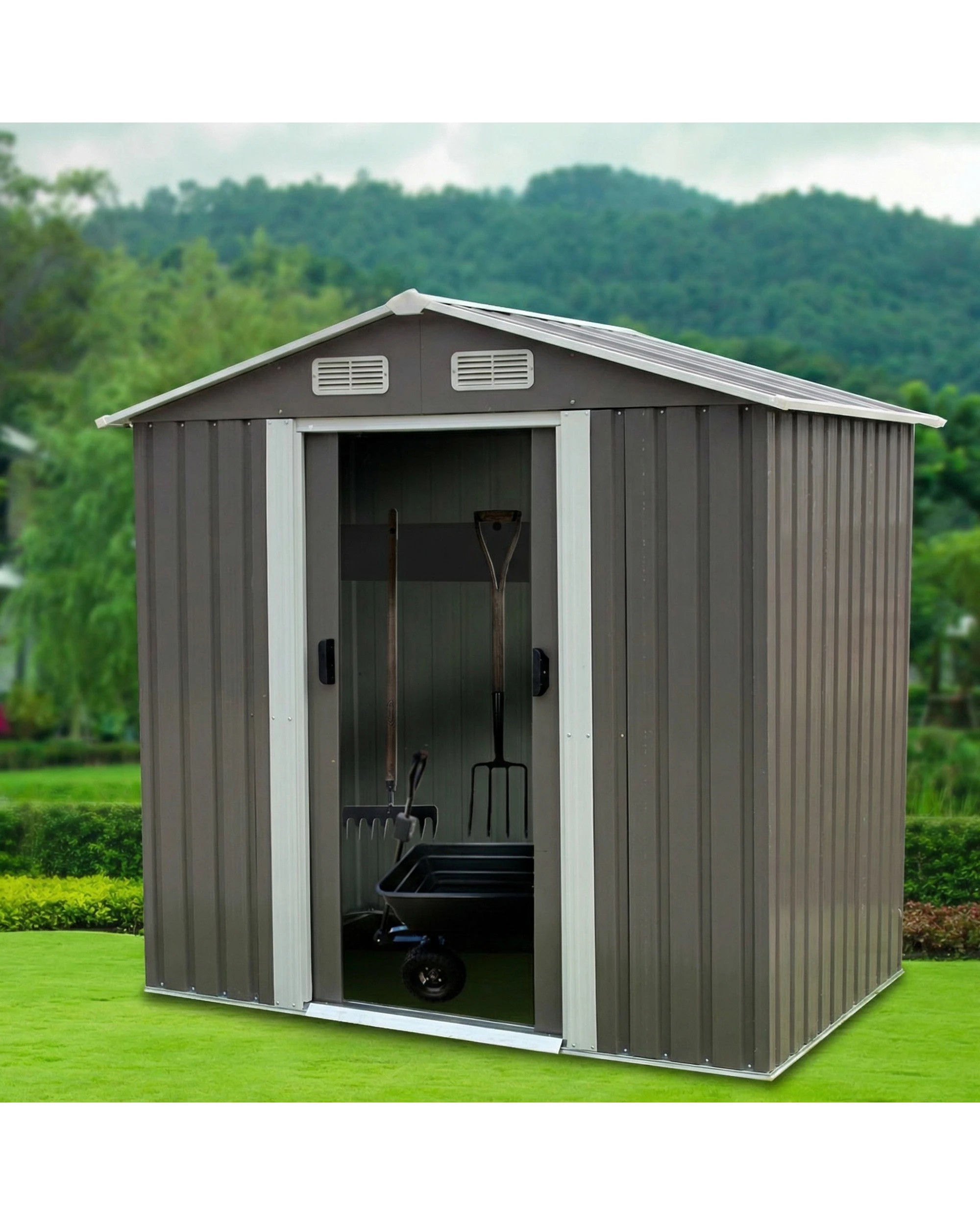 3 Wallaroo 4ft x 6ft Garden Sheds Tool Storage Outdoor Workshop Shelter Spire Roof - Grey, 3 of 9