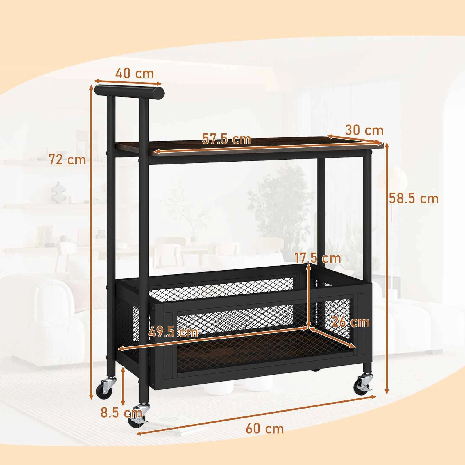 2 Costway Rolling End Table Kitchen Island Trolley 2-Tier Sofa Side Table - Brown, 2 of 3