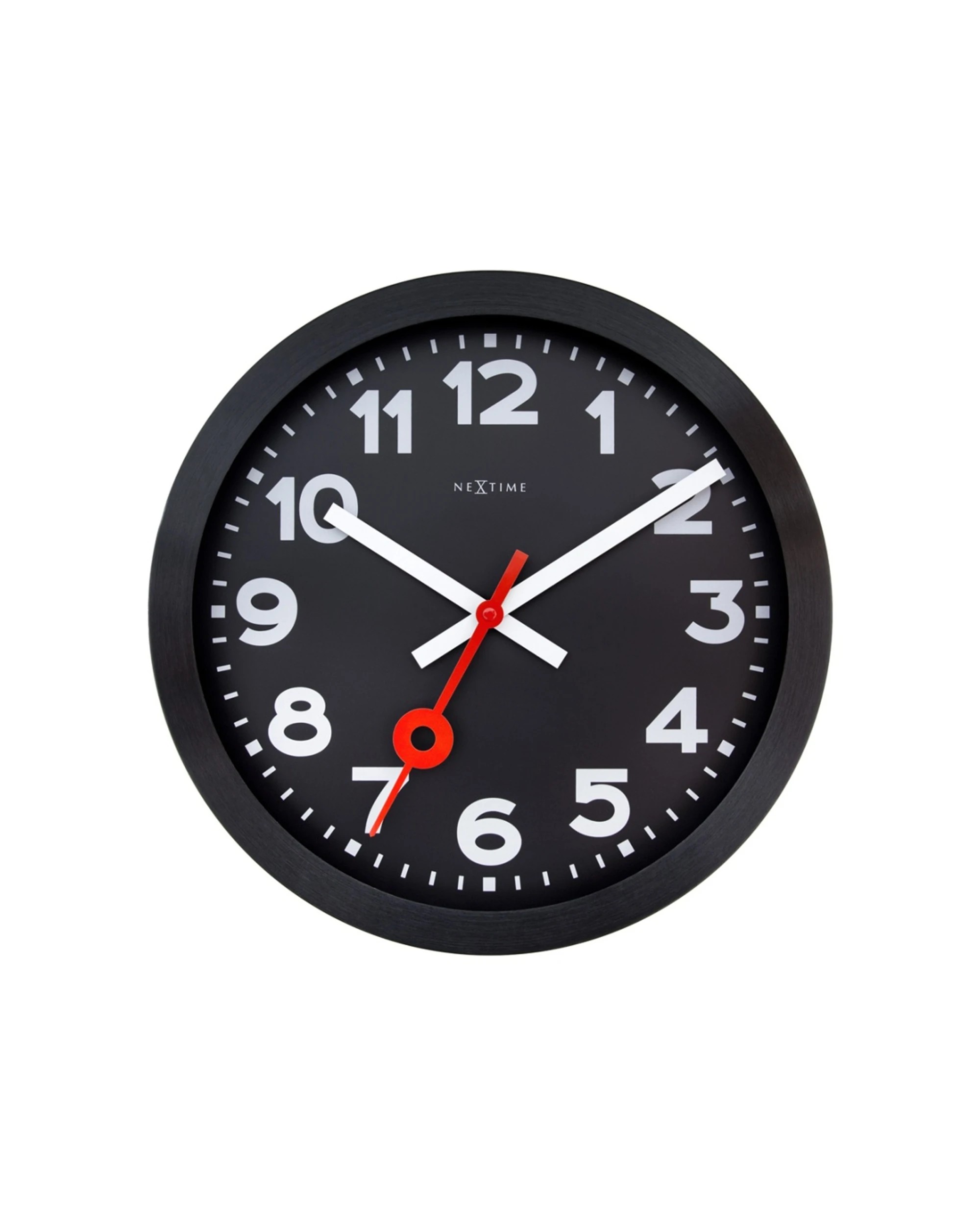 1 NEXTIME Wall Clock Station Silent Operation Metal Anodised Aluminium 35cm - Black, 1 of 3