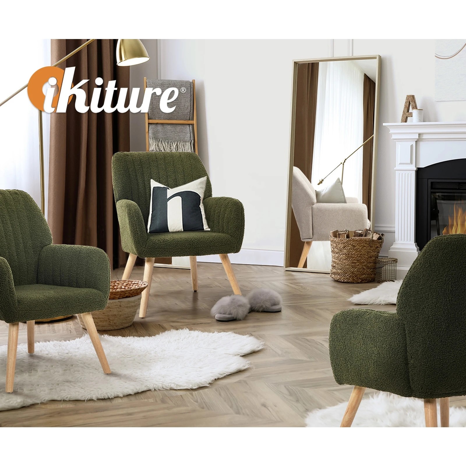 6 Oikiture Armchair Lounge Sofa Chair Sherpa Accent Chairs Armchairs Couches - Green, 6 of 10