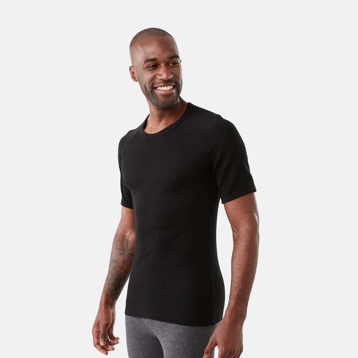 2 Short Sleeve Mini Waffle Thermal Top Black, 2 of 5