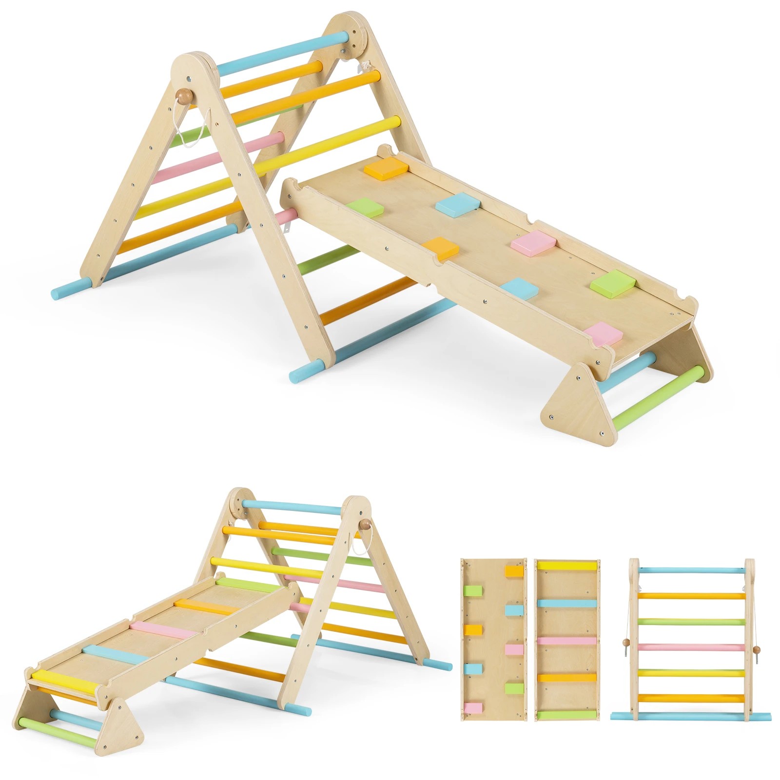 1 Costway Climb Playset 3-in-1 Pikler Triangle Climbing Frame - Multi, 1 of 1