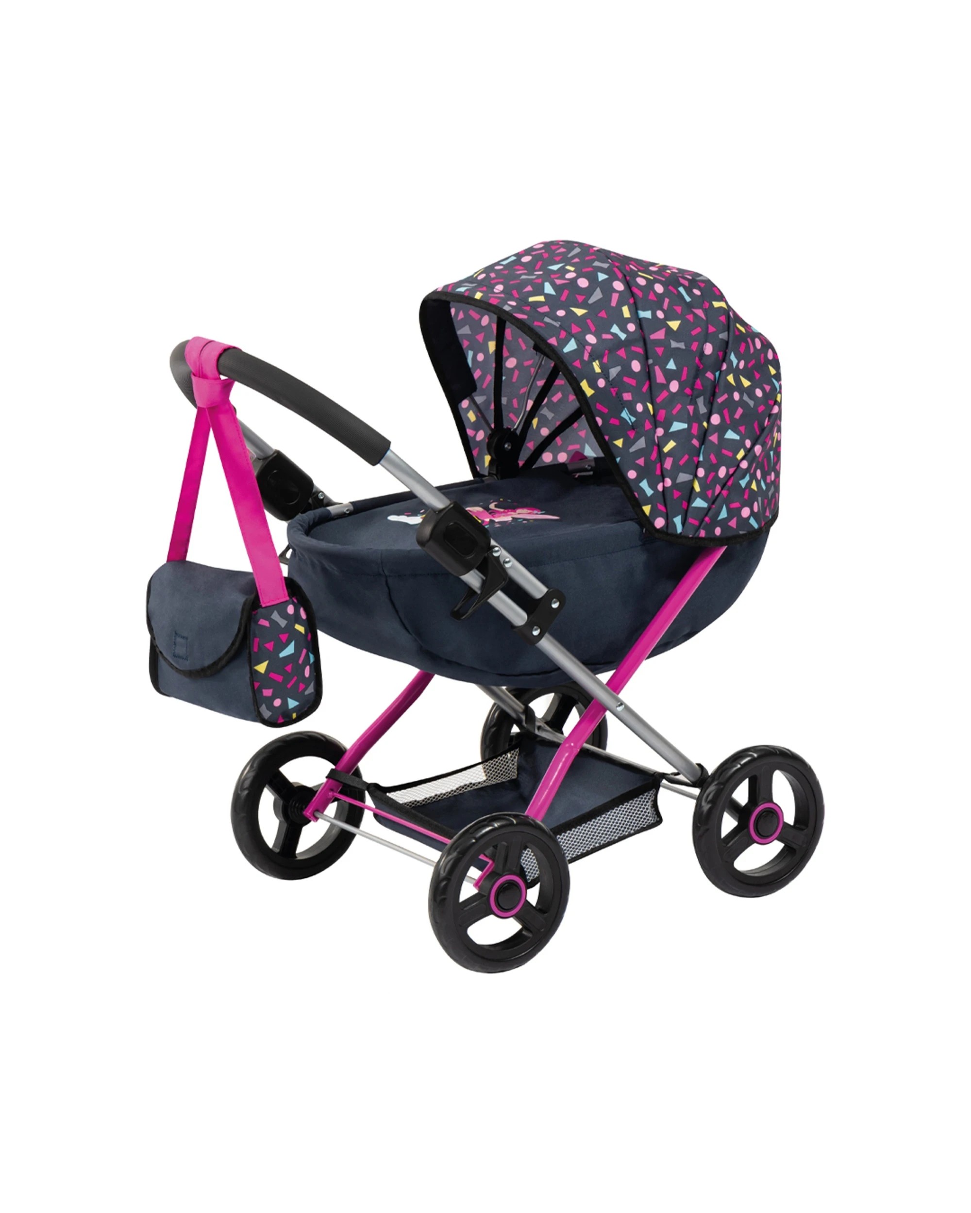 1 BAYER Cosy Geometric Doll Pram Includes Blanket And Pillow Shoulder Bag Foldable - Multi, 1 of 10