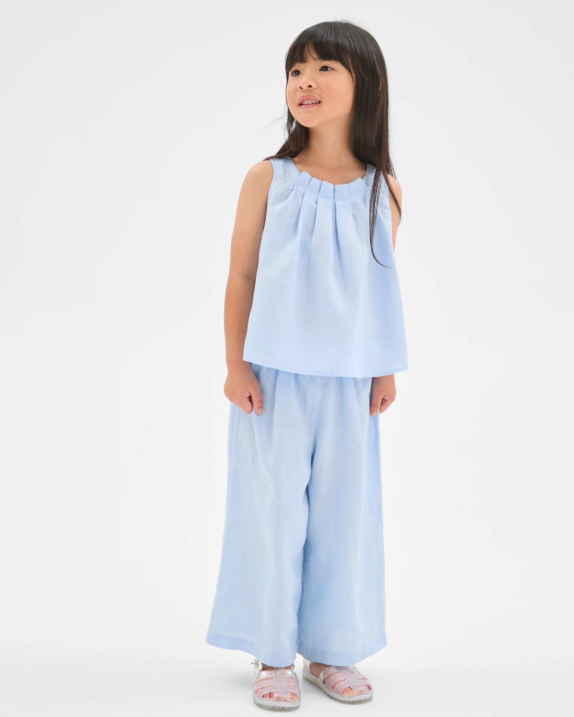 1 Target Kids European Linen Wide Leg Co-Ord Pants LIGHT BLUE, 1 of 6
