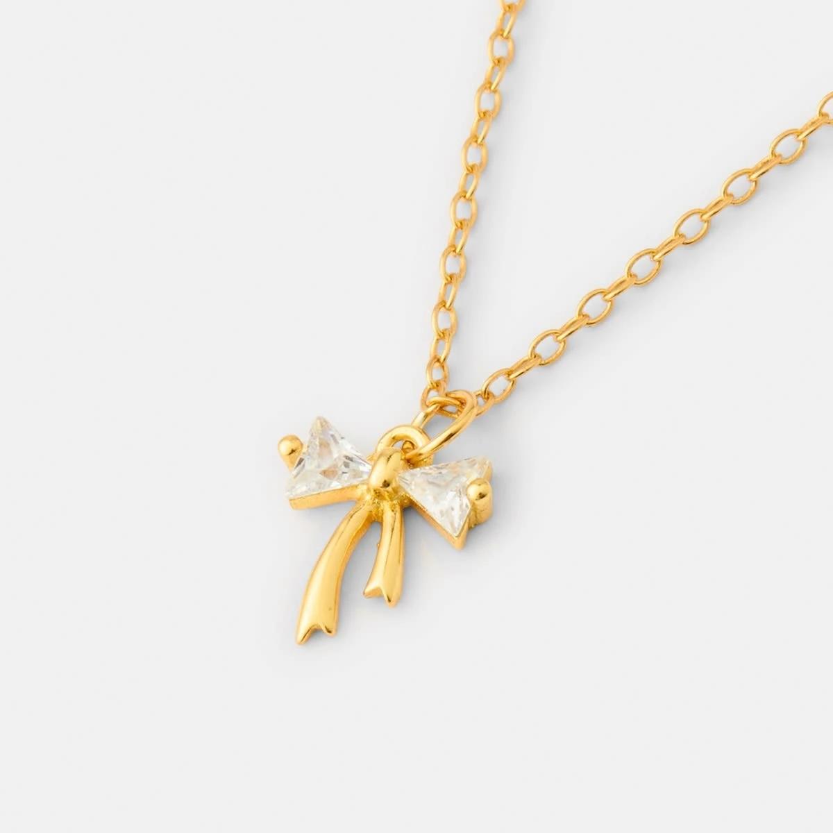 1 Cubic Zirconia Gold Plated Sterling Silver 925 Bow Necklace Gold, 1 of 4