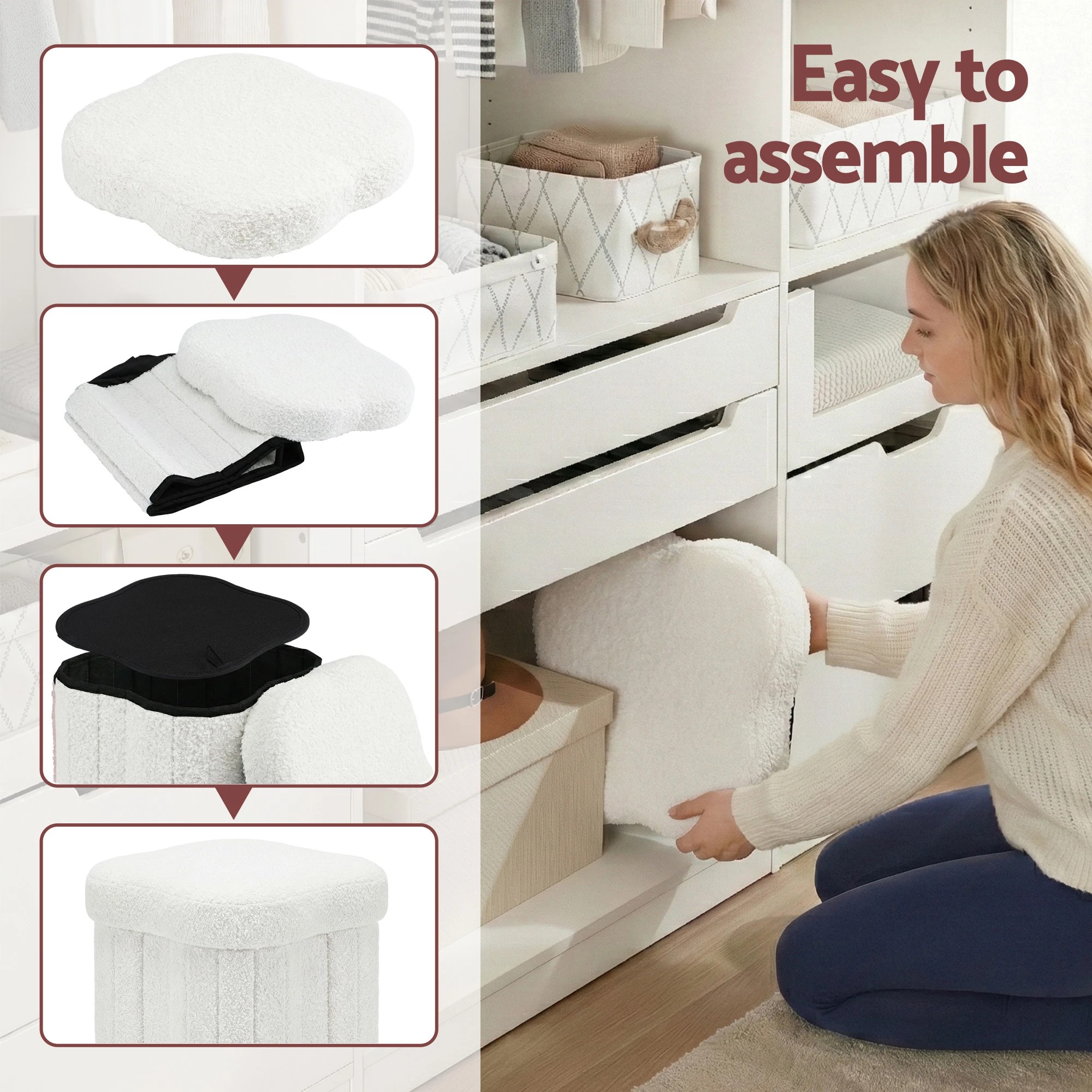 2 Artiss Storage Ottoman Foot Stool Foldable - White, 2 of 4