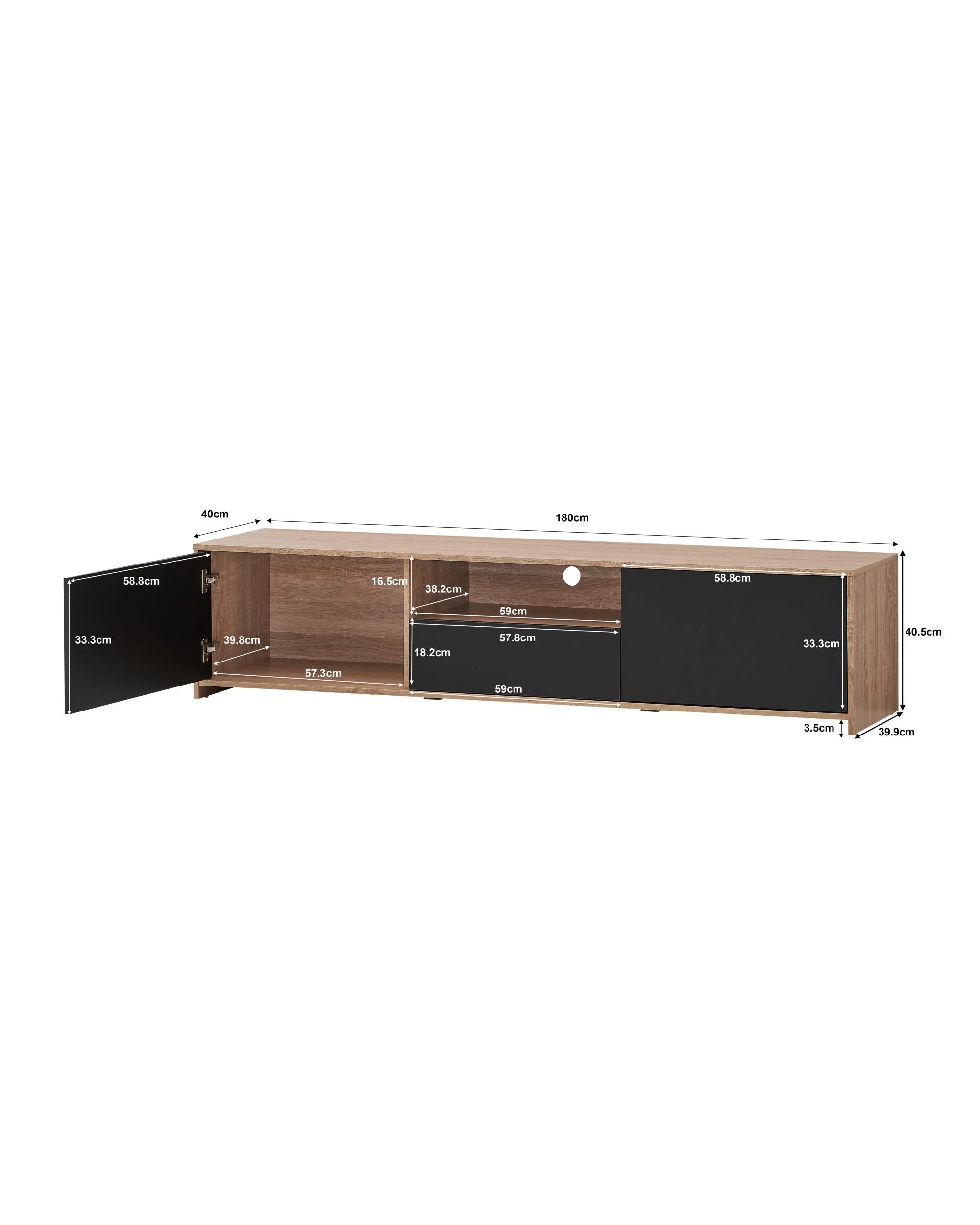 7 Kodu Lesley Entertainment Unit TV Cabinet Lowline TV Stand 180cm 2 Doors 1 Drawer - Natural, 7 of 7