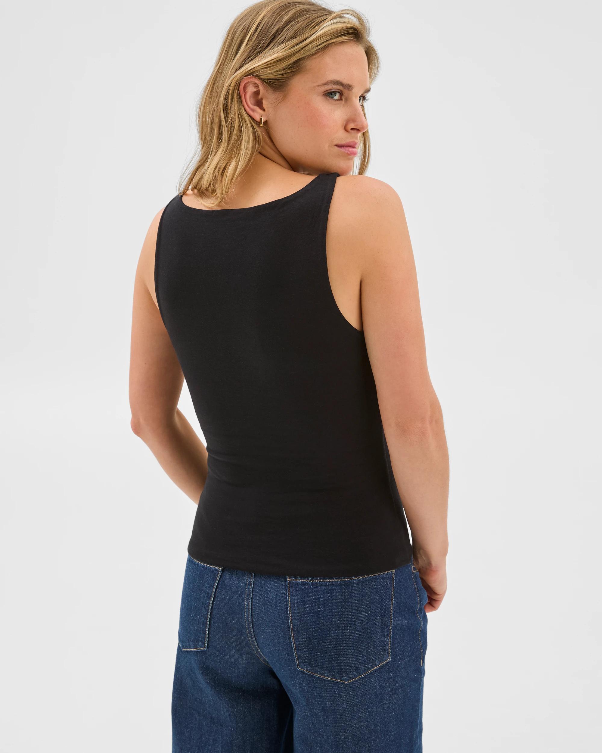 6 Australian Cotton Double Layer Boat Neck Tank Top - Lily Loves BLACK, 6 of 6