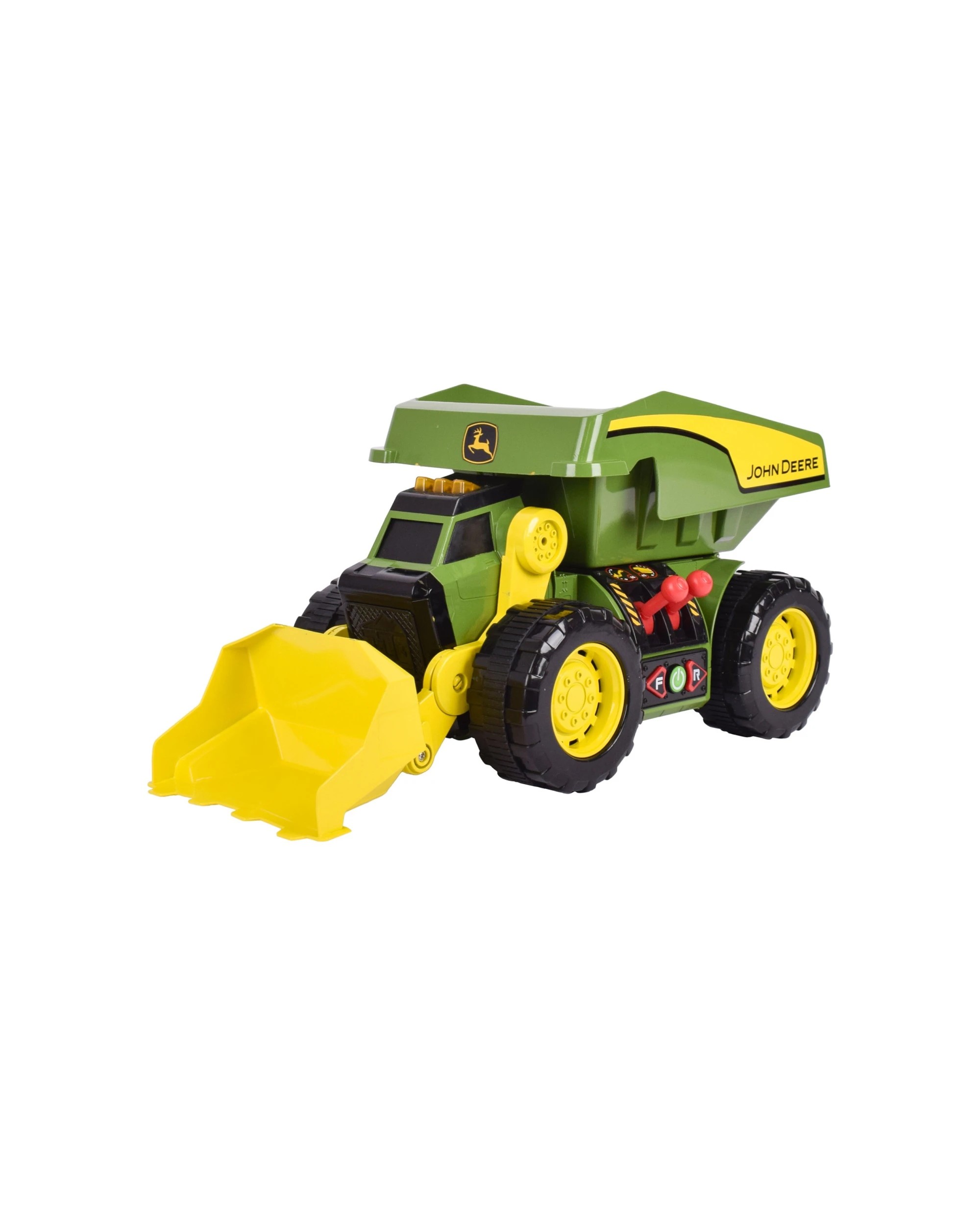 1 JOHN DEERE 2-N-1 Dig Rig Dump Truck And Loader Kids Toy With Motorized Drive Lights Sounds - Green, 1 of 5