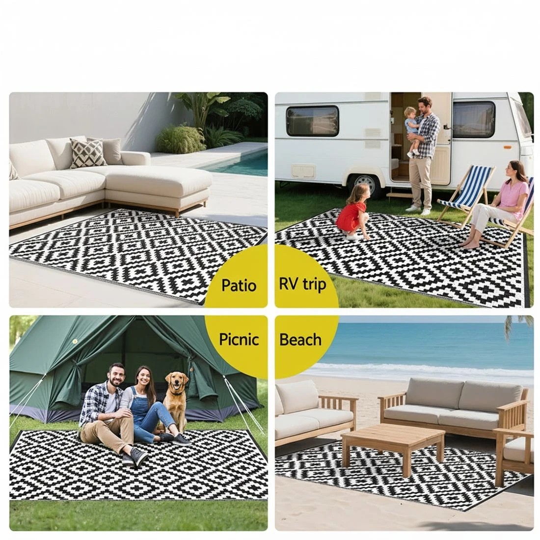 8 Gardeon Outdoor Rugs 120x180cm Large Carpet Reversible Area Mat PP Dual-Sided Patio Rug Cross - Black, 8 of 8