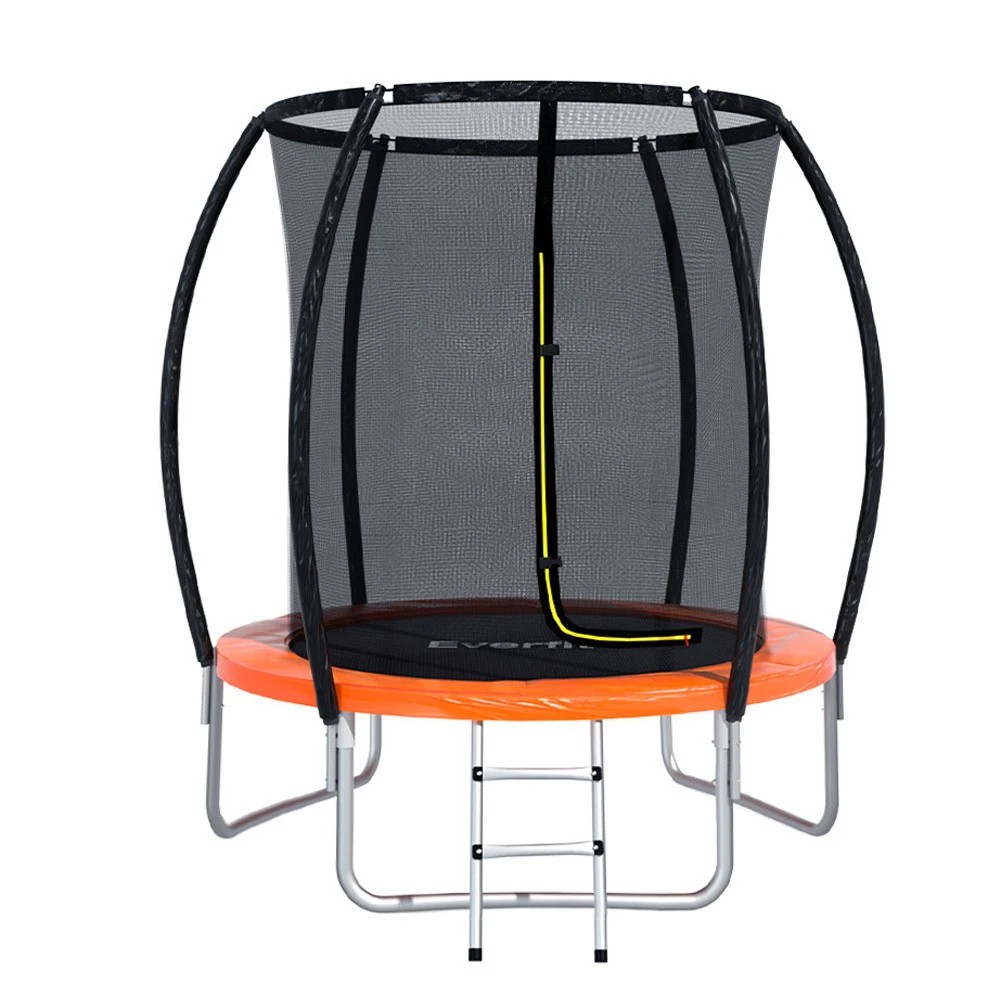1 Everfit 6FT Trampoline for Kids w/ Ladder Enclosure Safety Net Rebounder - Orange, 1 of 7