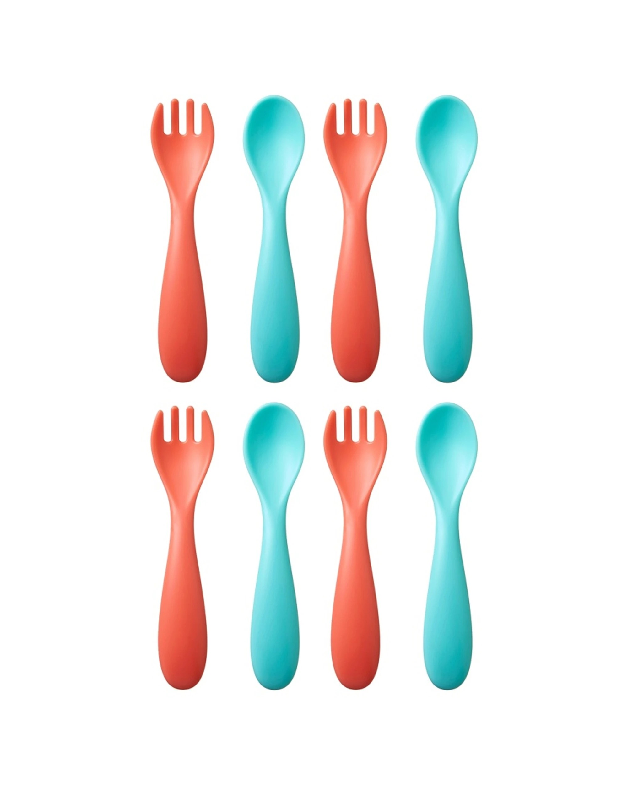 1 Nuby 4x 6pc Brights Baby Fork & Spoon Set Durable Kids Plastic Dinnerware - Multi, 1 of 1