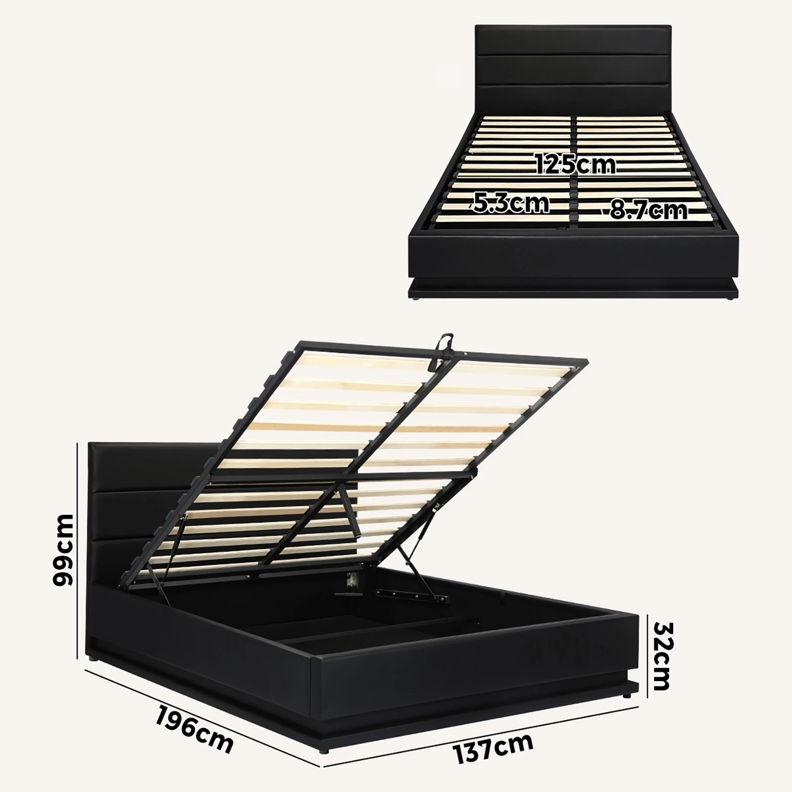 10 Oikiture Rgb Led Double Bed Frame Gas Lift Base With Storage
 - Black, 10 of 10