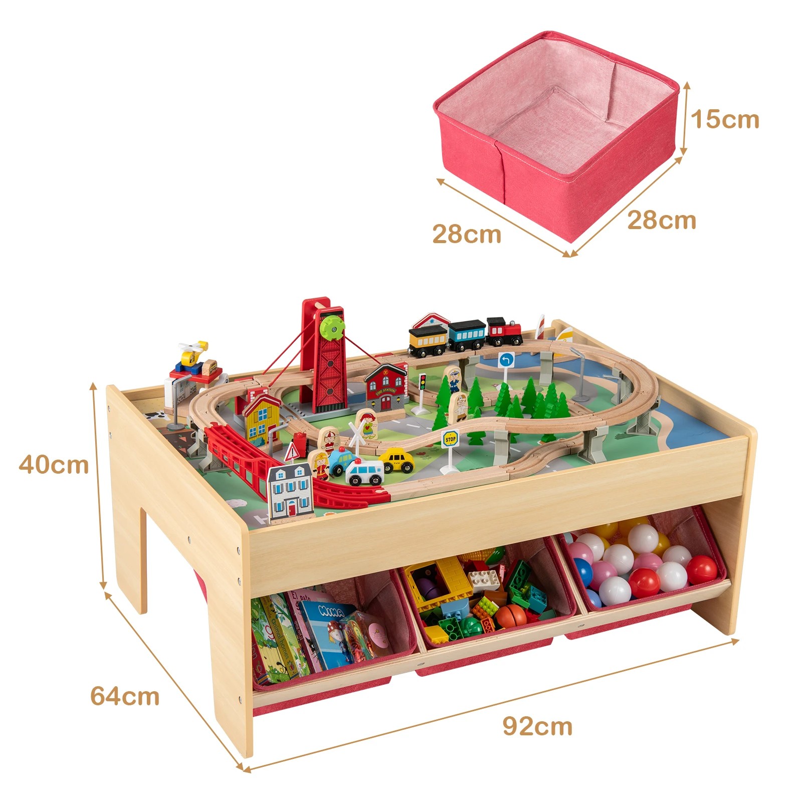 2 Costway Activity Train Table Wood Game Desk w/94-Piece Accessory Toy Playset - Natural, 2 of 4