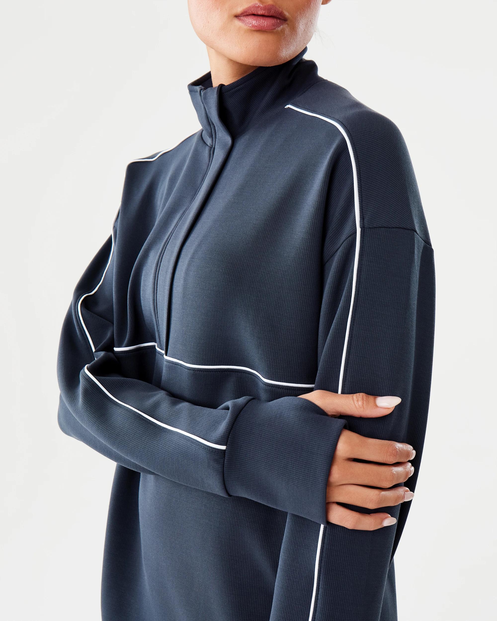 8 Active Womens Ribbed Scuba Long Sleeve Top Shade Navy, 8 of 8