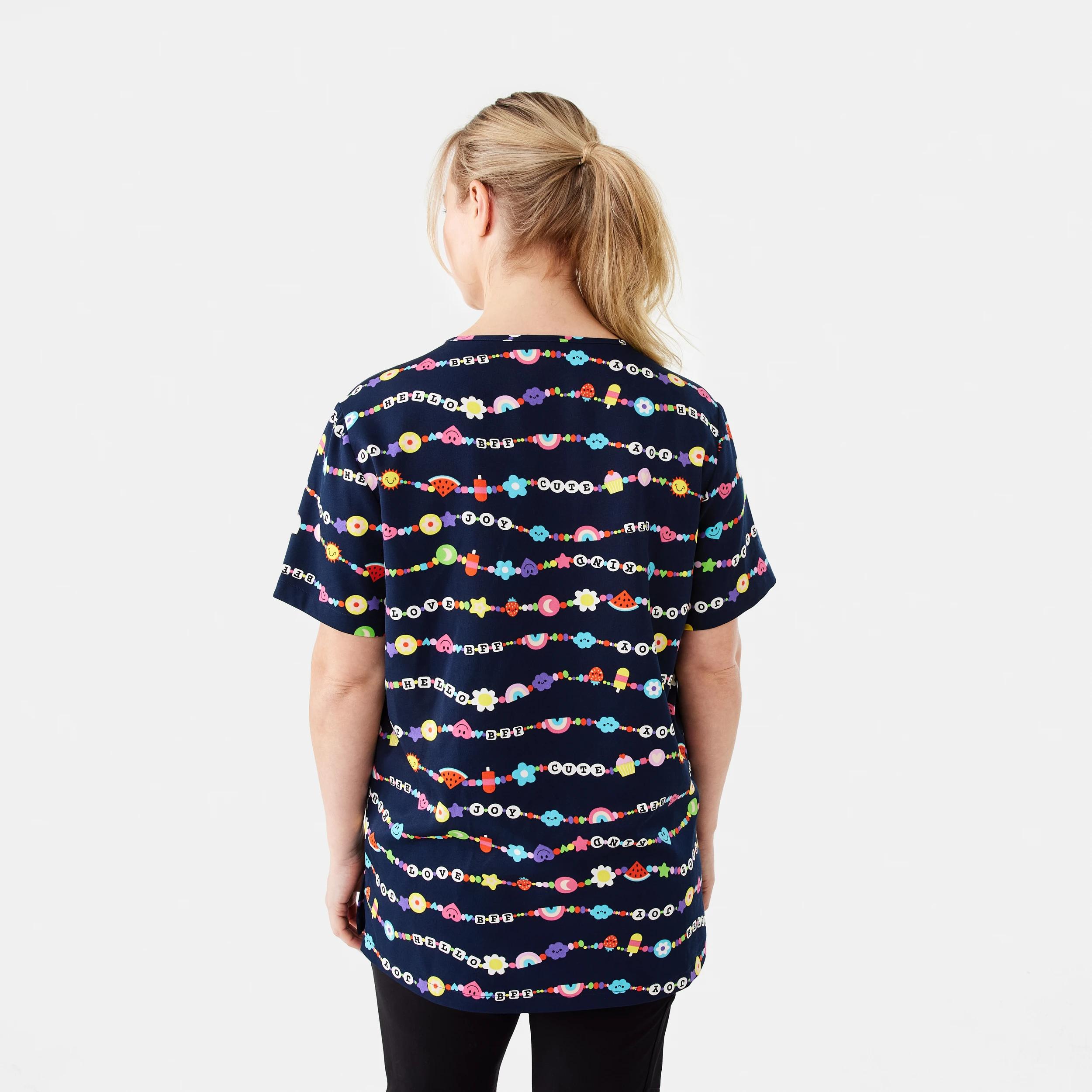 3 Work Short Sleeve Print Scrub Top FUN BRACELETS PARISIAN NAVY, 3 of 7