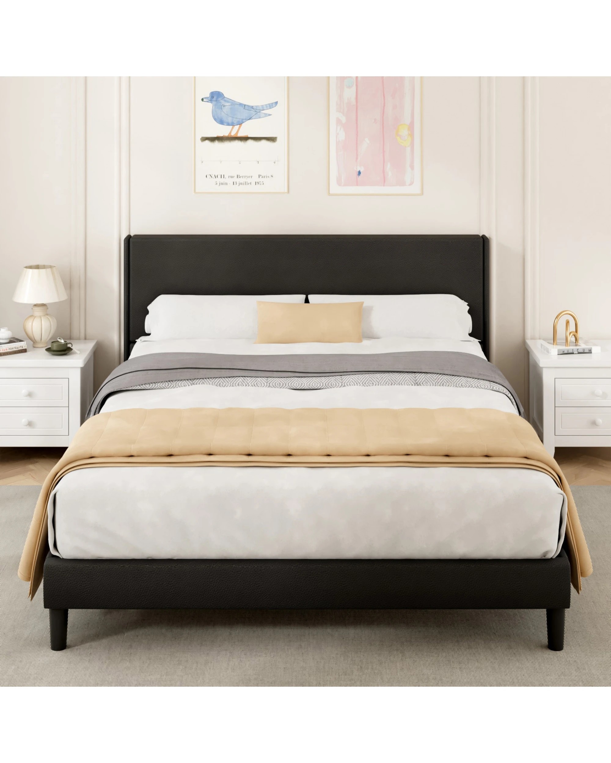 2 Advwin Bed Frame Queen Size Mattress Base Upholstered Platform - Black, 2 of 9