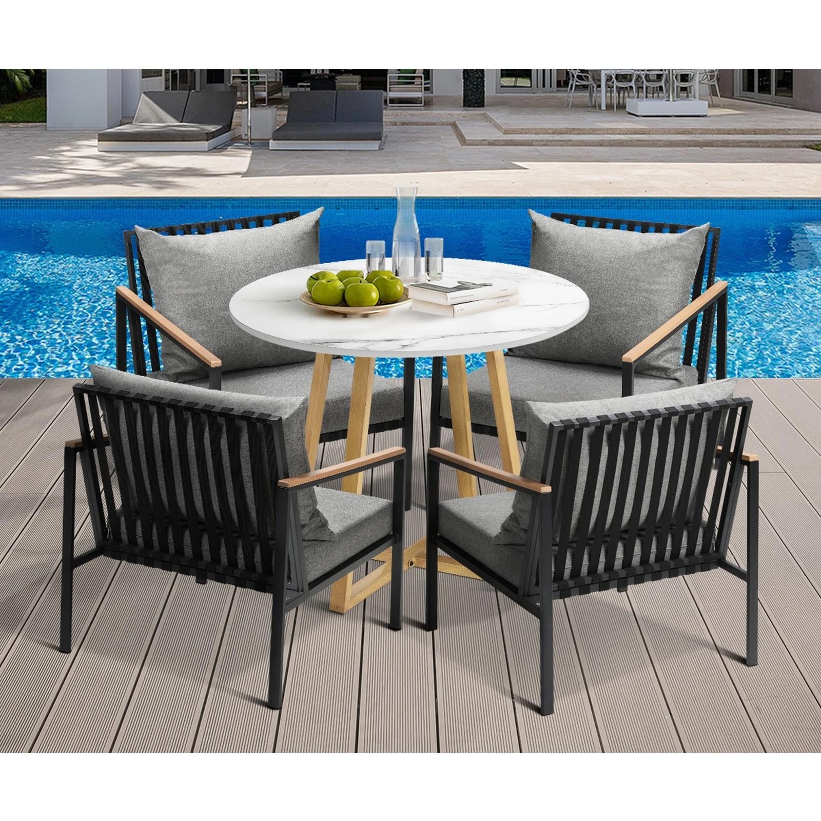 5 Livsip 5 Piece Outdoor Dining Setting Sintered Stone Table Patio Furniture Set
 - Multi, 5 of 10