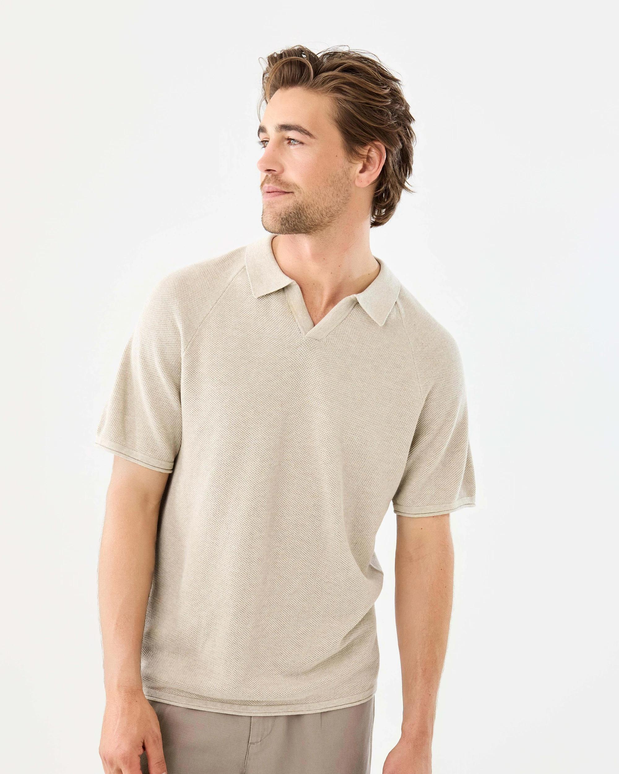 1 True Knit Raglan Polo Shirt Bge Marle, 1 of 8