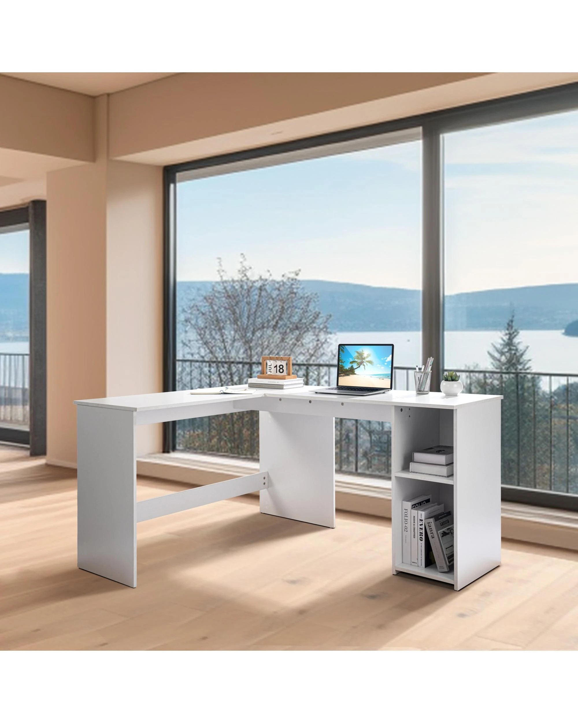 2 Kodu Garrett Study Corner Desk Home Office L-Shaped 145x120 - White, 2 of 8