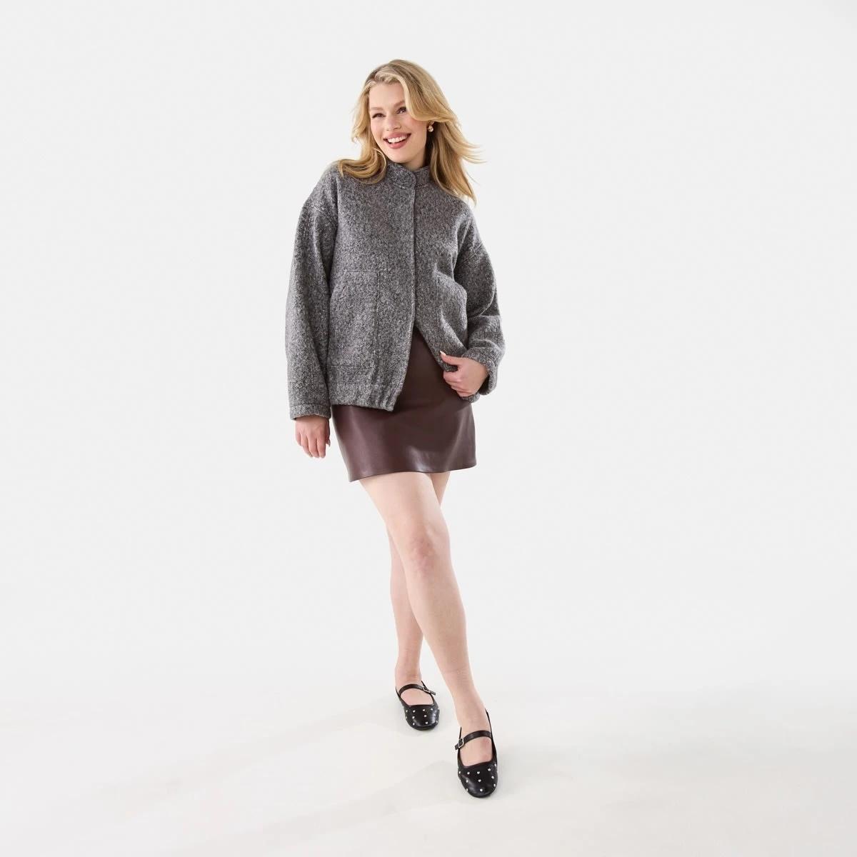 2 Boucle Bomber Jacket Gry Chmrle, 2 of 8