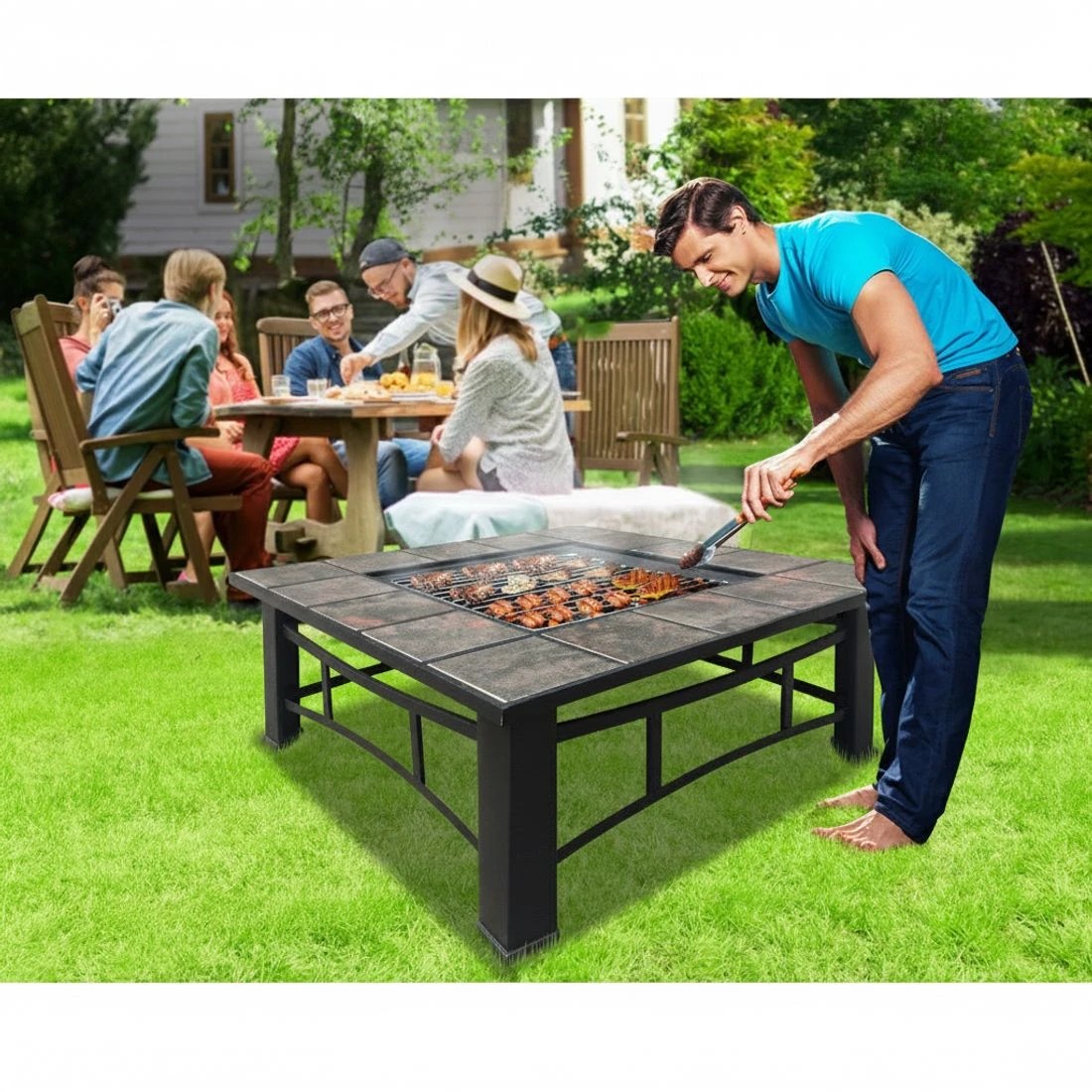 4 Grillz Fire Pit BBQ Grill Ice Bucket 4-In-1 Table - Black, 4 of 7