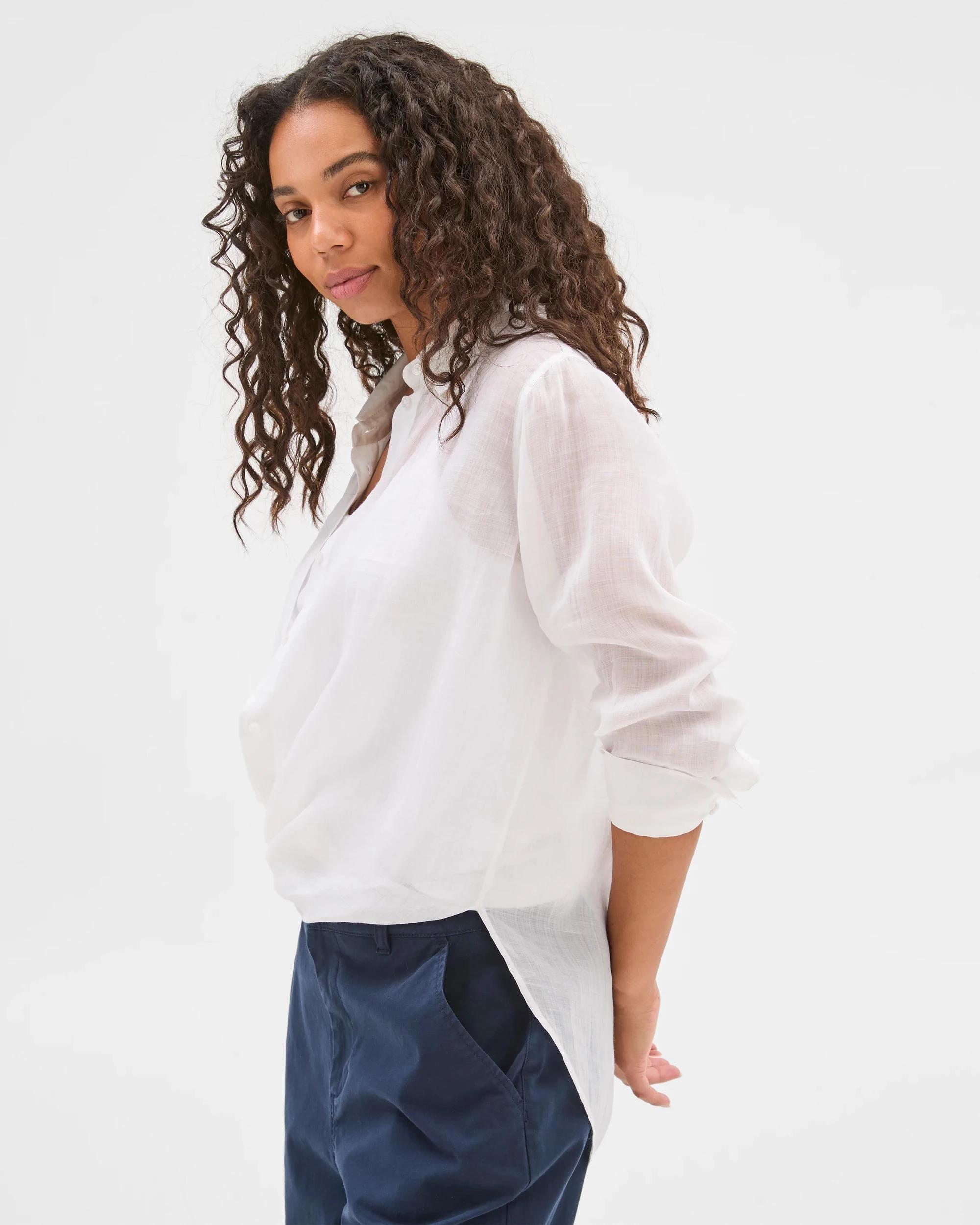 6 Target Woman Long Sleeve Ramie Shirt WHITE, 6 of 7