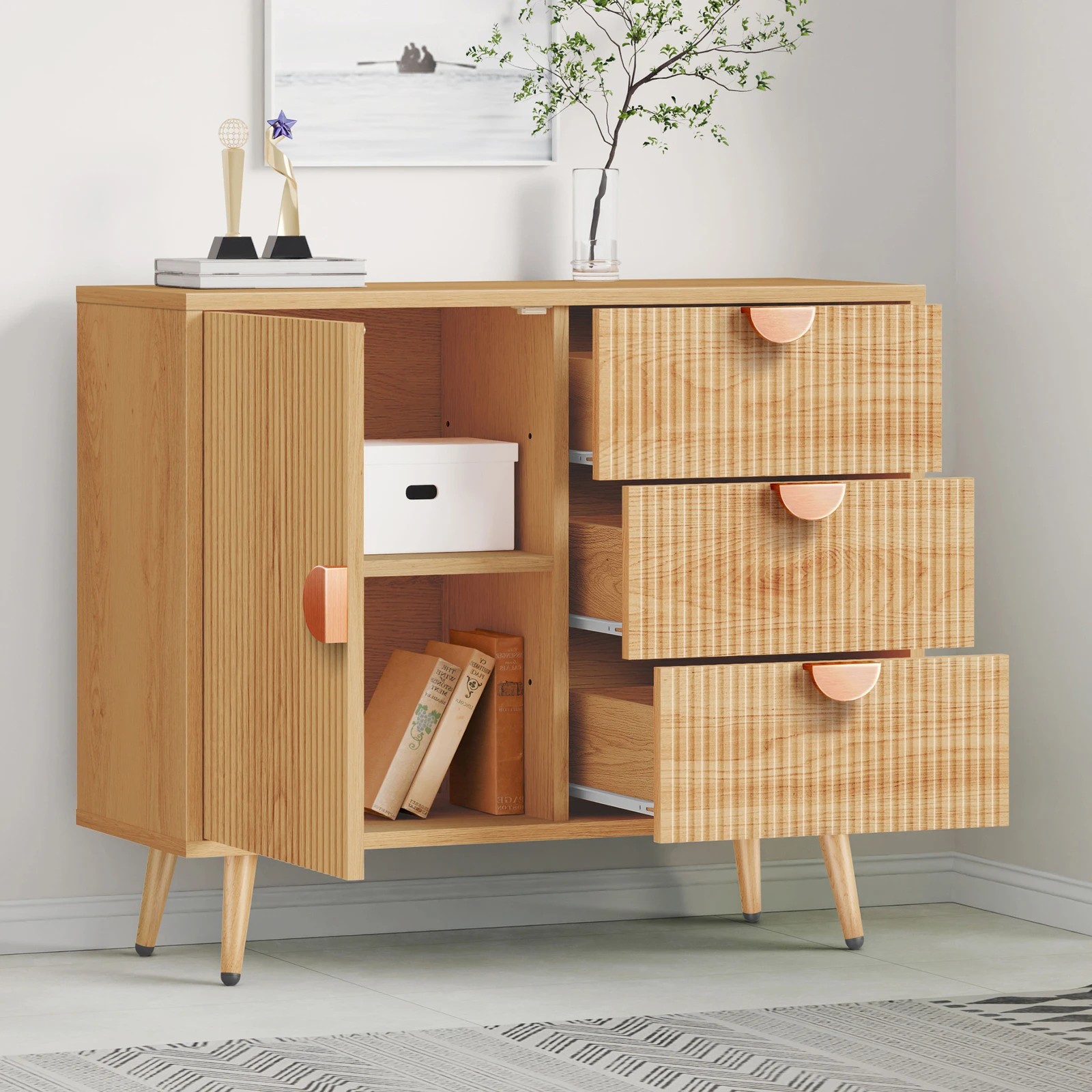 4 Alfordson Buffet Sideboard Cupboard Storage Cabinet Kitchen - Oak, 4 of 10