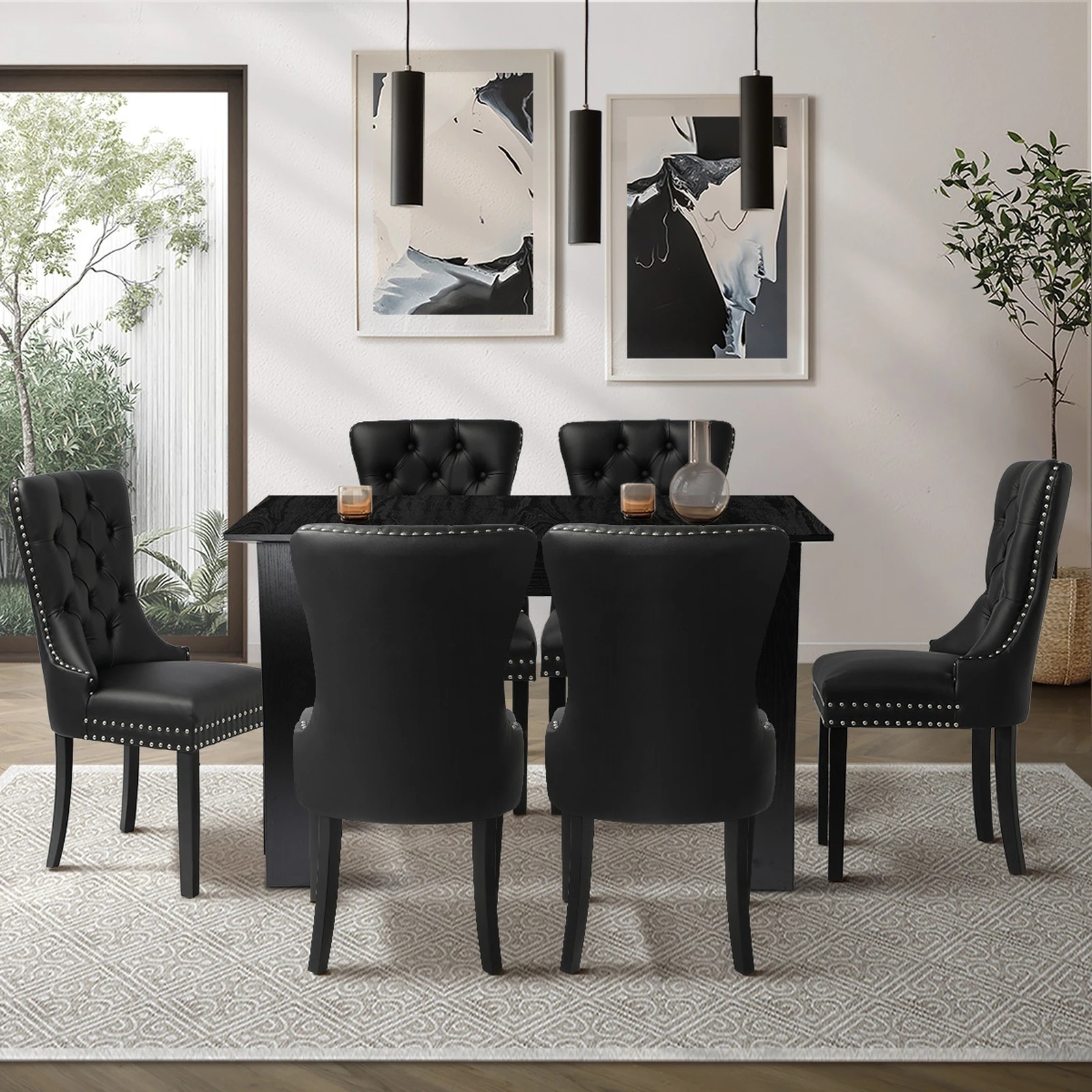 3 Oikiture 160cm Extendable Dining Table With 6pcs Pu Leather Dining Chairs
 - Black, 3 of 10