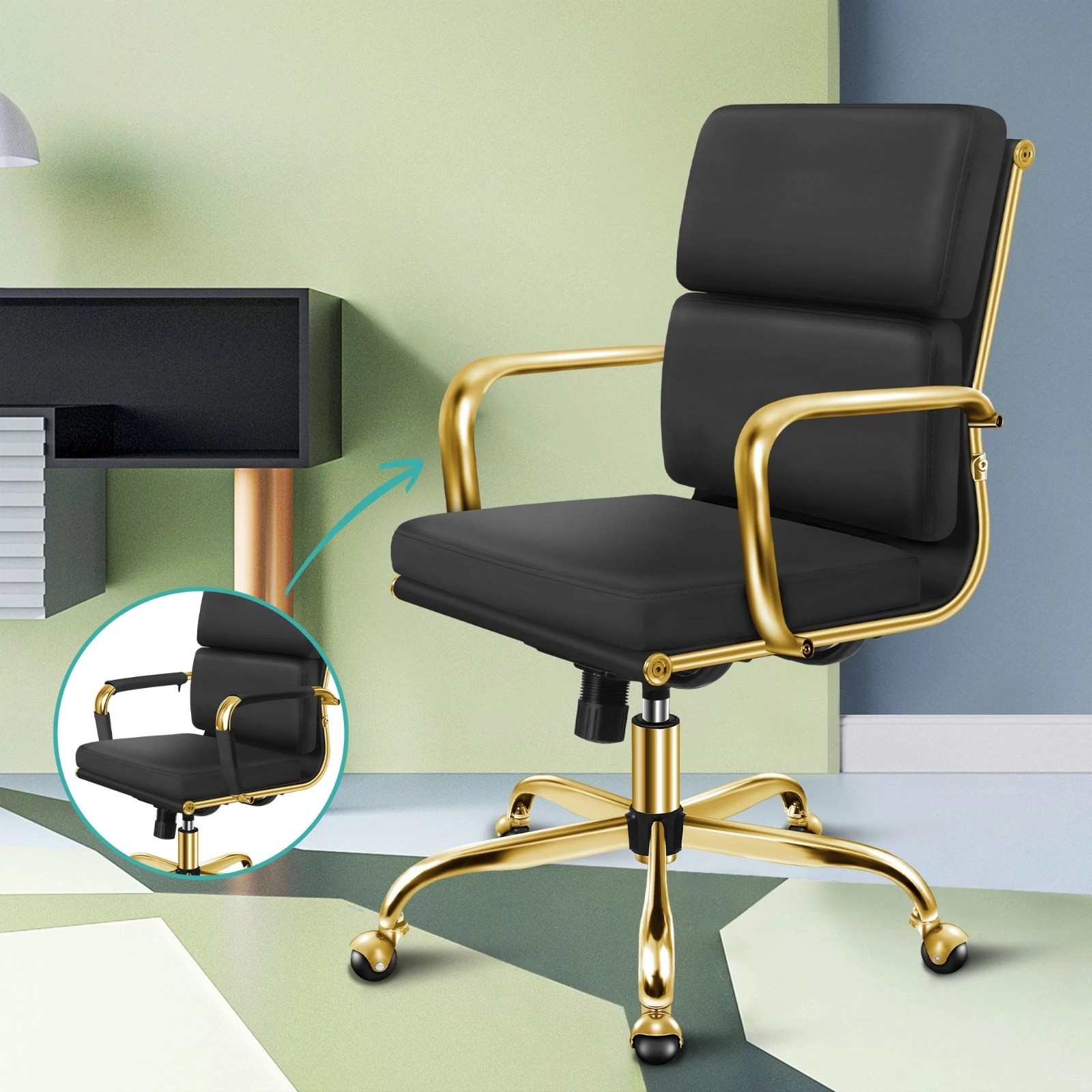 5 Alfordson Office Chair Ergonomic Paddings Executive Computer Work Seat Mid Back - Black, 5 of 10