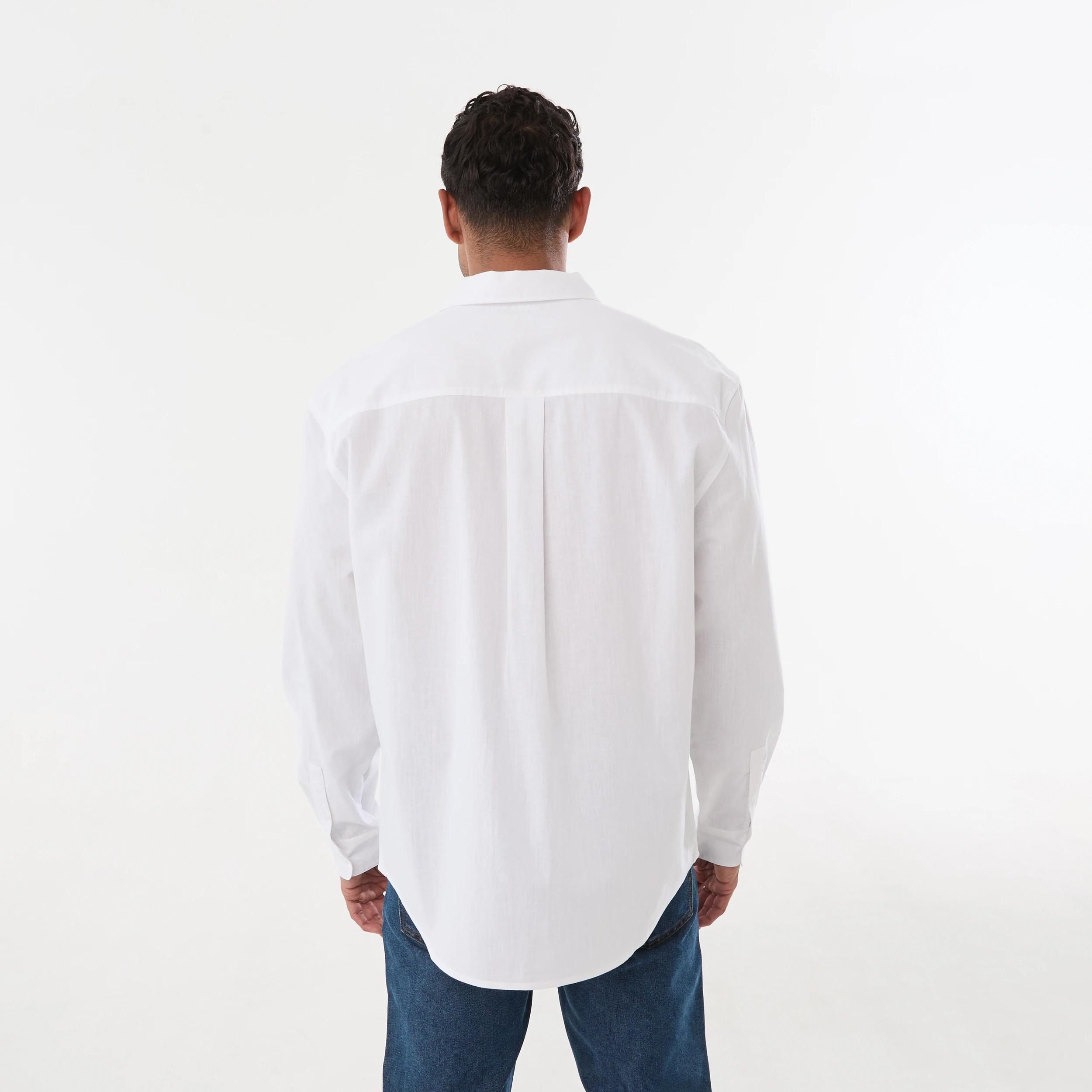 3 Long Sleeve Cotton Linen Shirt WHITE, 3 of 6
