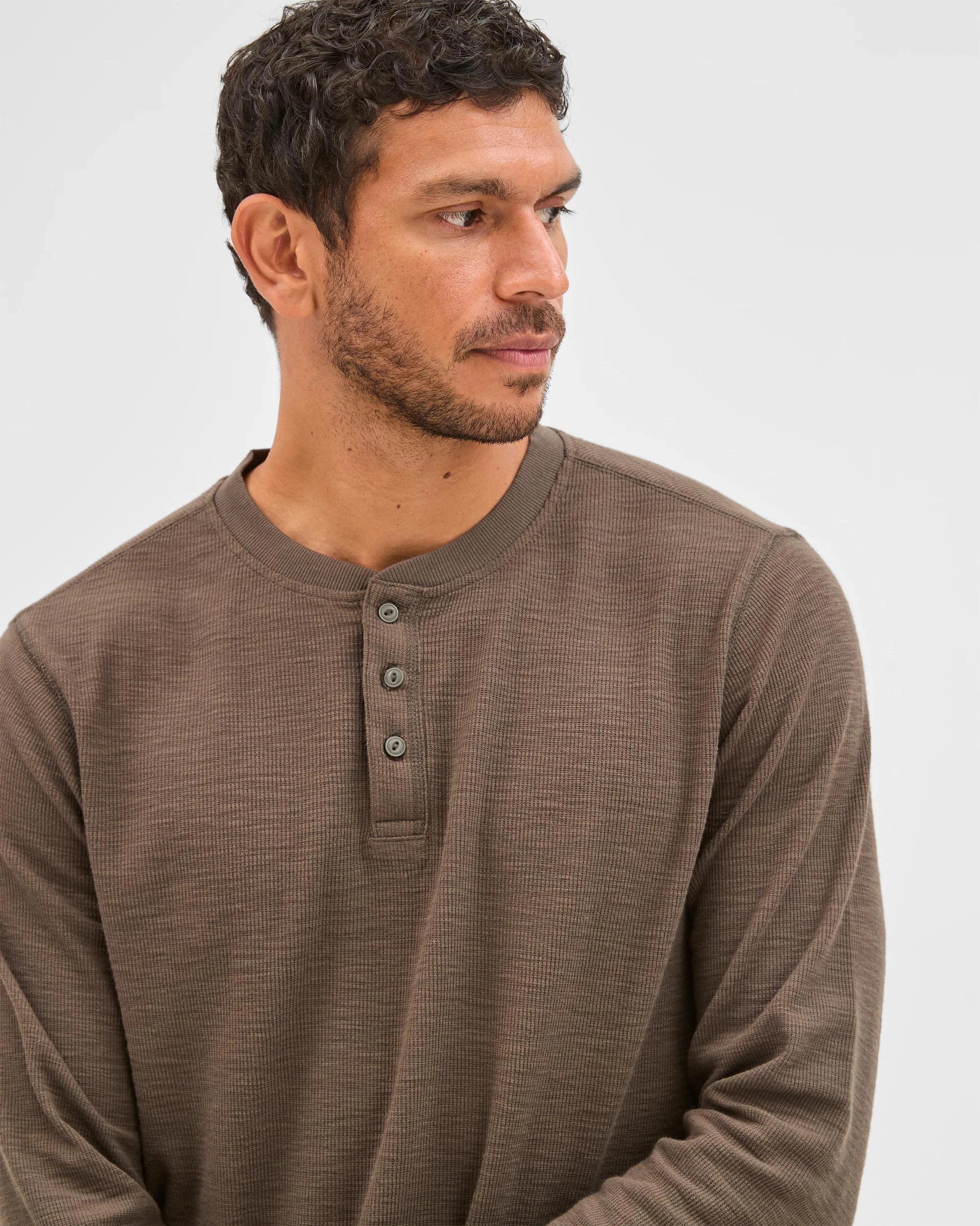4 Target Australian Cotton Waffle Henley T-Shirt DARK OLIVE MARLE, 4 of 7