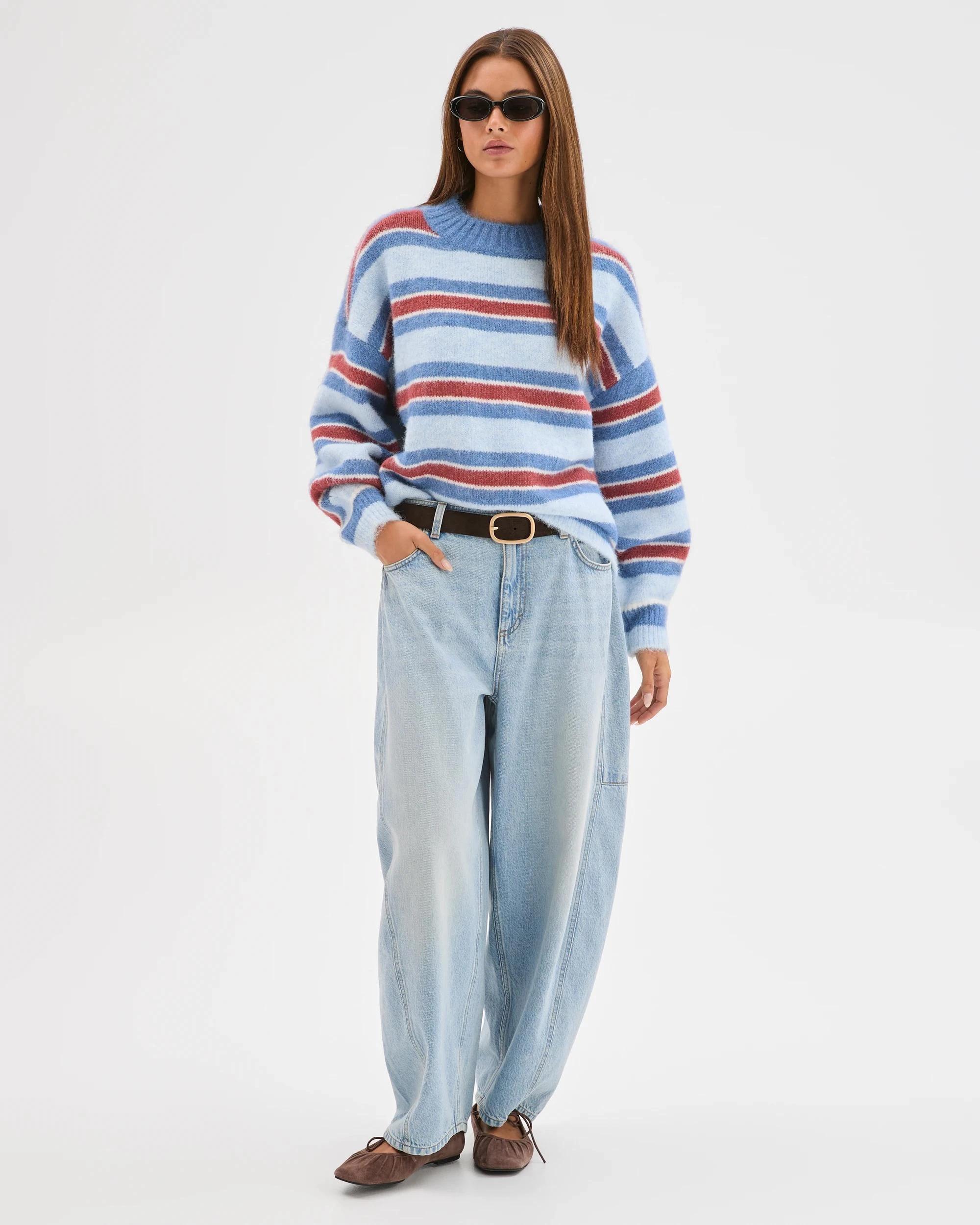 1 Lily Loves Stripe Knit Pullover Jumper MULBERRY, 1 of 8
