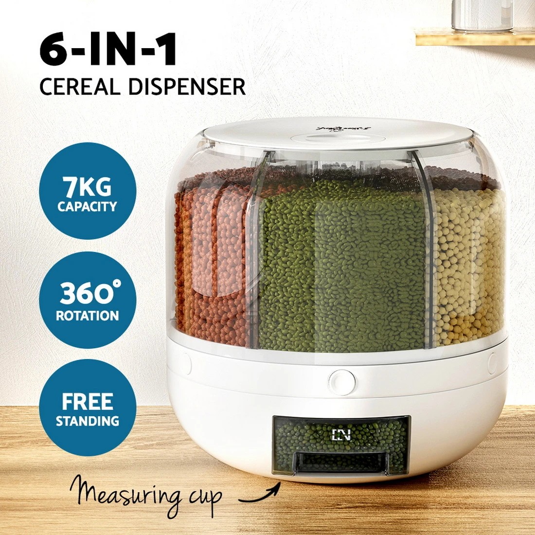 3 5-Star Chef Cereal Dispenser Grain Container 7KG - White, 3 of 5