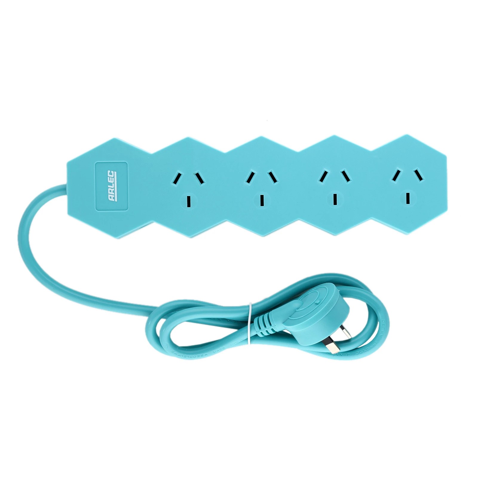 2 Arlec 4 Outlet Hexagon Overload Protected Powerboard - Teal, 2 of 5