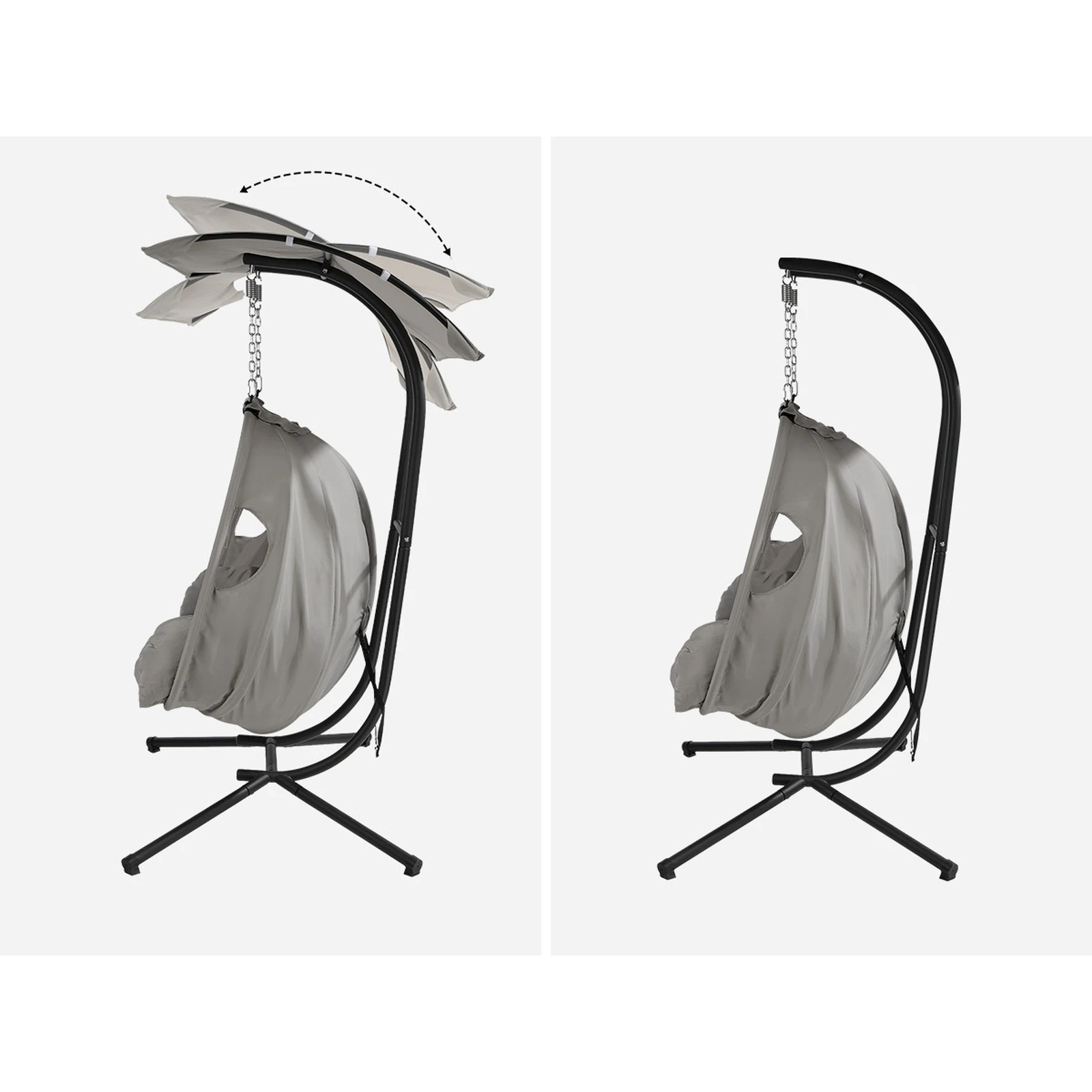 5 Livsip Egg Swing Chair 2 Seater Patio Lounge with Adjustable Canopy - Grey, 5 of 8