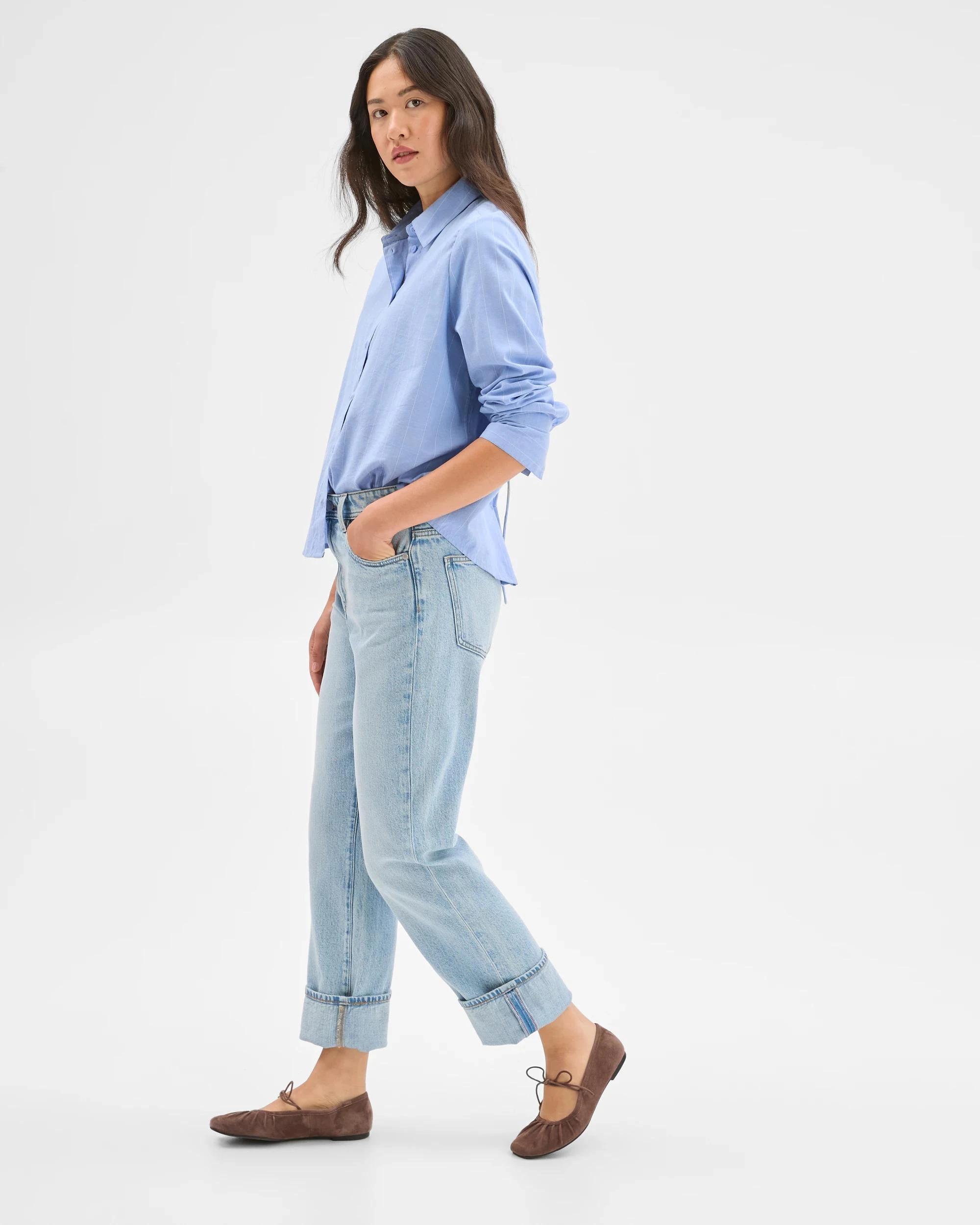 5 Target Denim Straight Leg 90's Turn Up Denim Jeans LIGHT VINTAGE WORN, 5 of 7