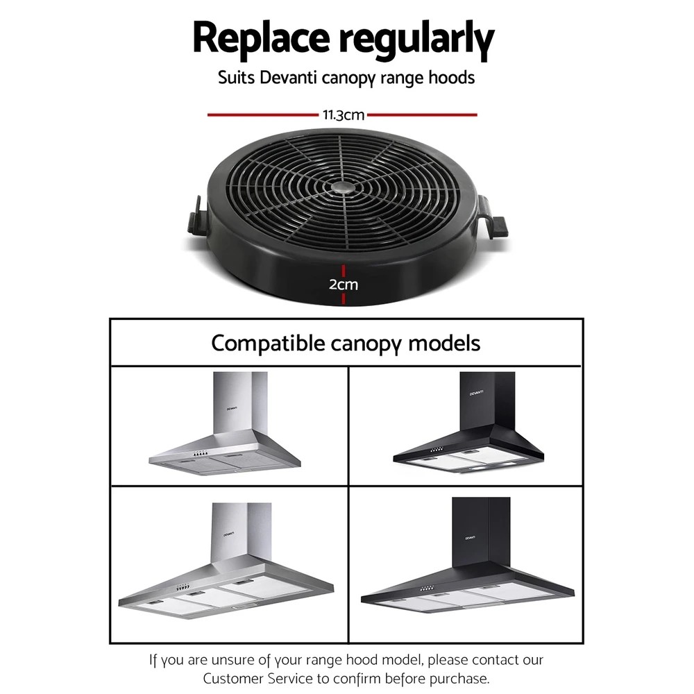 2 Devanti 11cm Range Hood Carbon Charcoal Filters Replacement - Black, 2 of 6